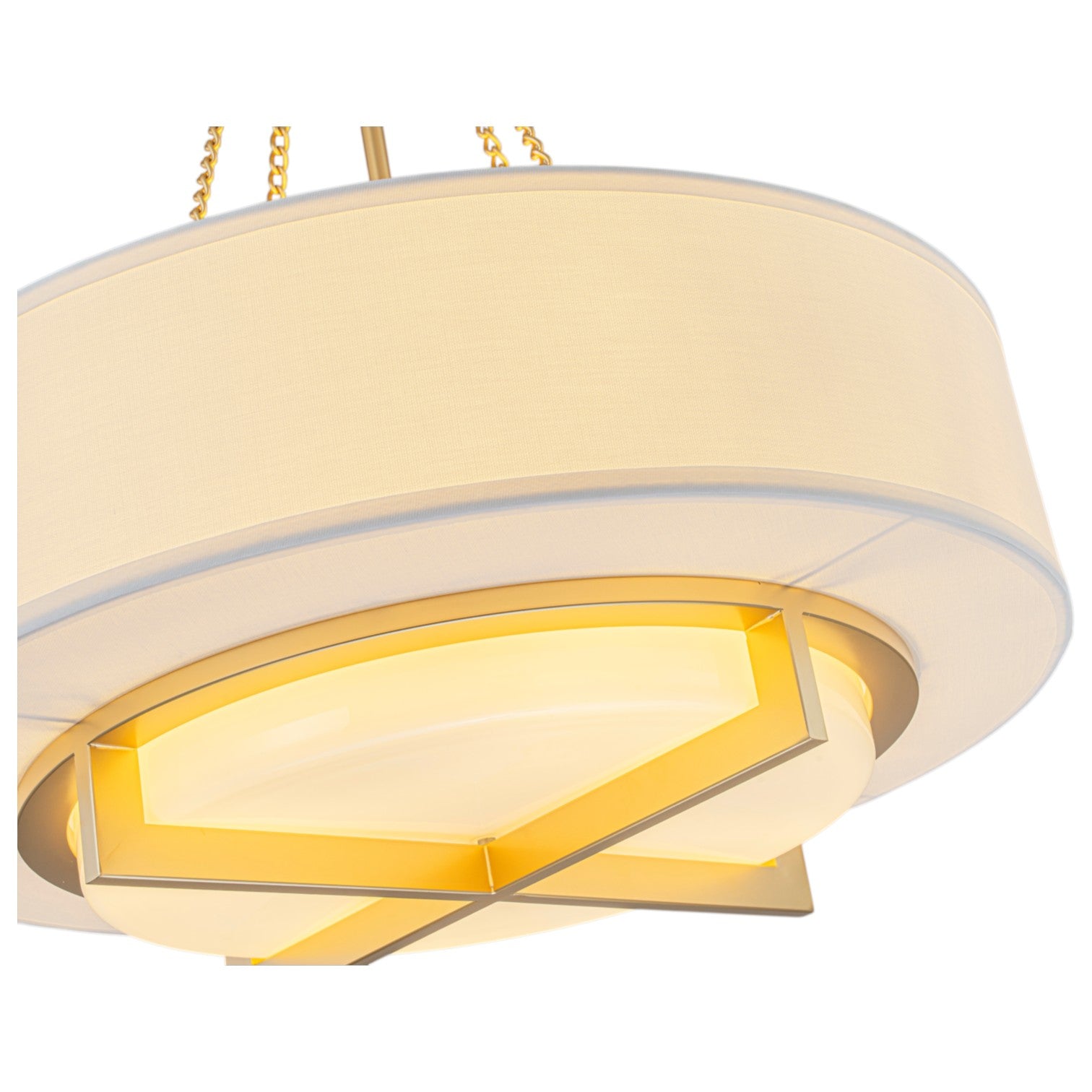 Glowlings 4-Light Modern 24"Wide Brushed Gold Drum Chandelier with Off-White Linen Shade & Opal Glass