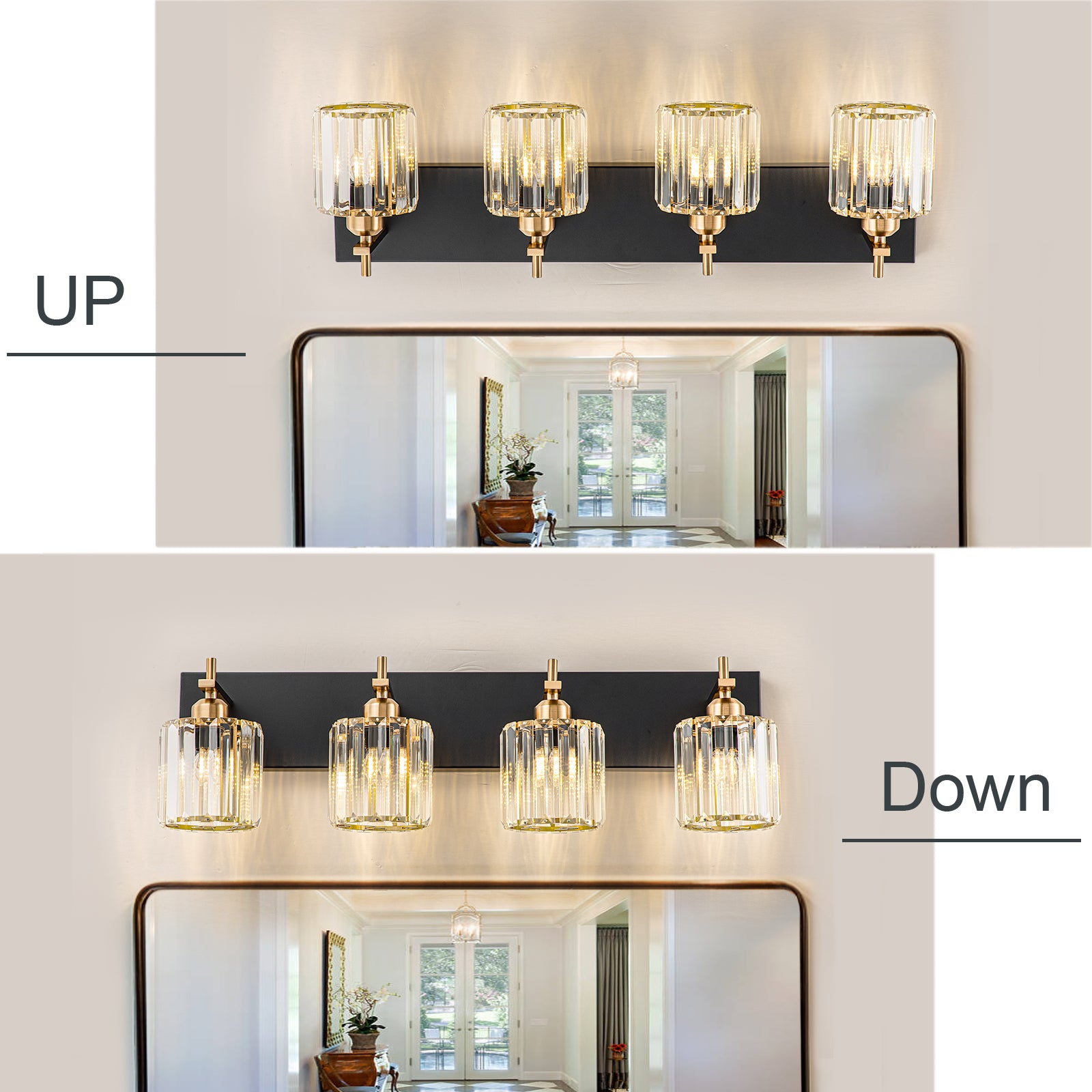 Glowlings 4-Licht 28'' Moderne Kristall Quadratische Eitelkeit Licht Für Badezimmer