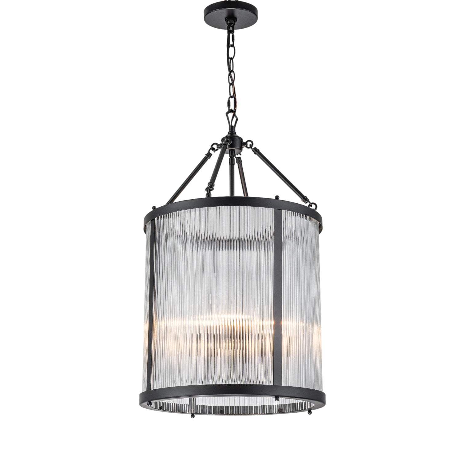 Glowlings 4-Light Modern 16"Wide Cylinder Lantern Clear Ribbed Glass Chandelier