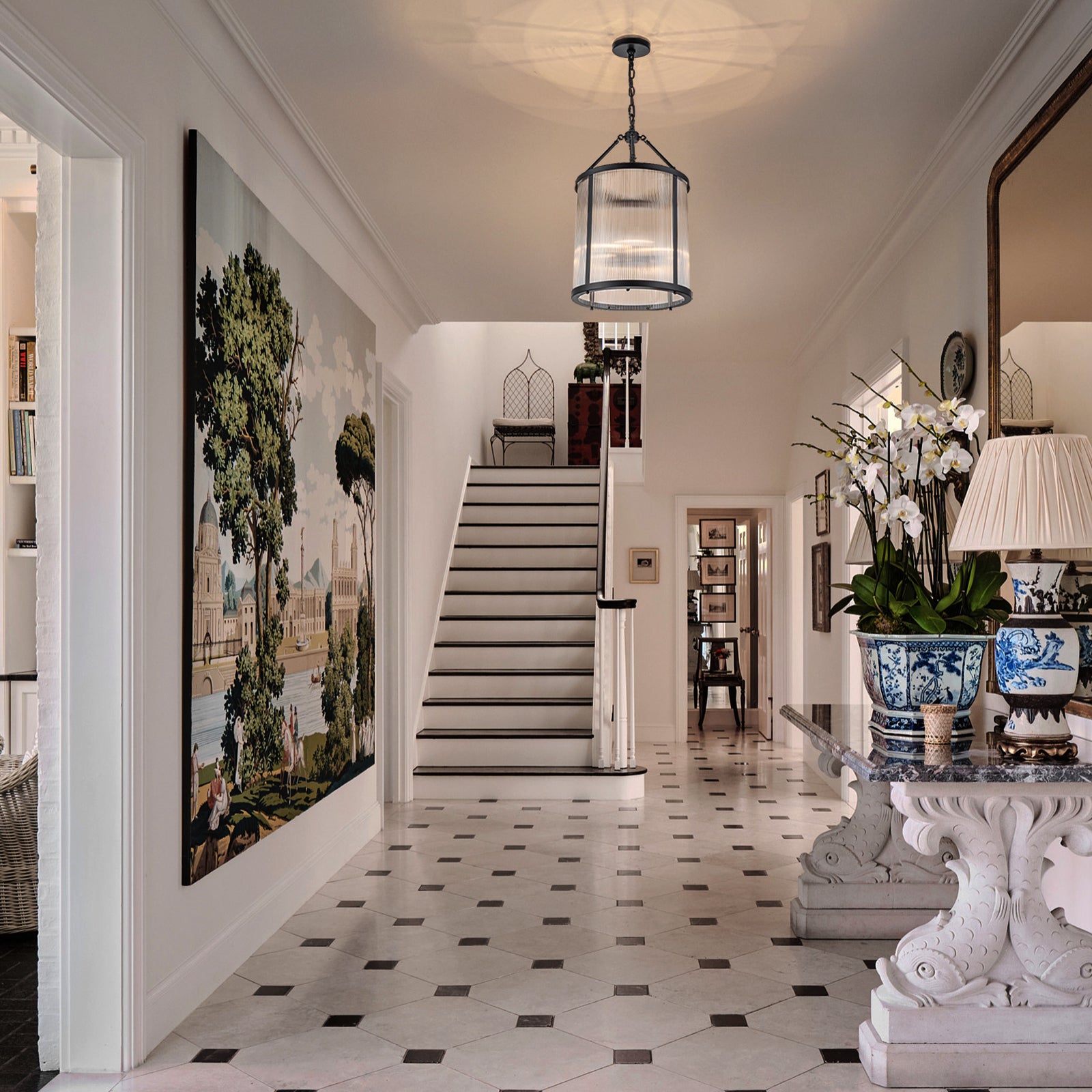 Glowlings 4-Light Modern 16"Wide Cylinder Lantern Clear Ribbed Glass Chandelier