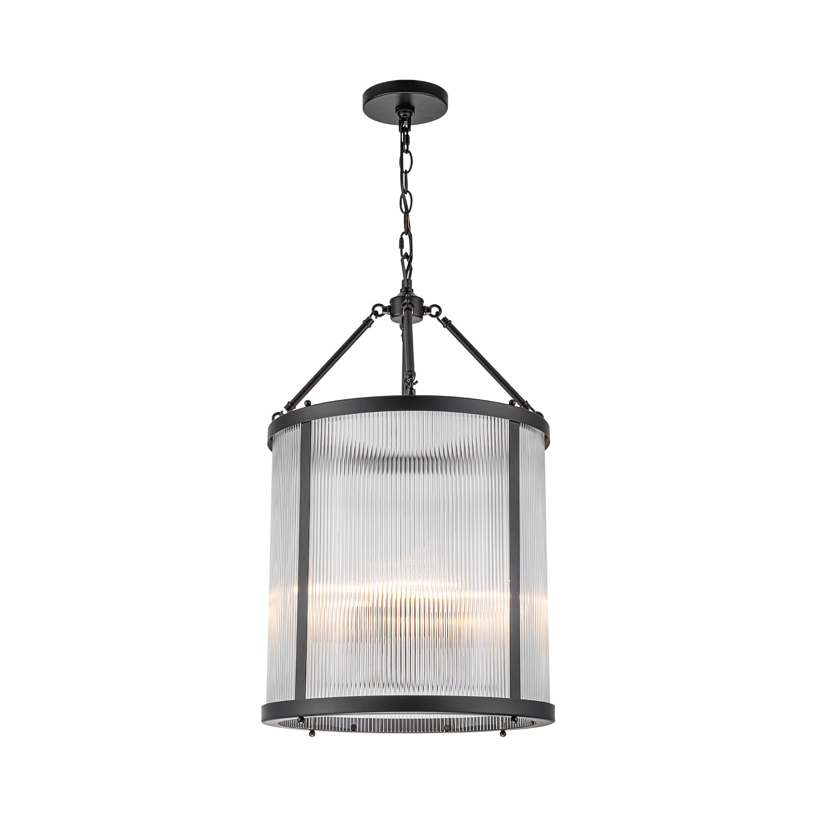 Glowlings 4-Light Modern 16"Wide Cylinder Lantern Clear Ribbed Glass Chandelier