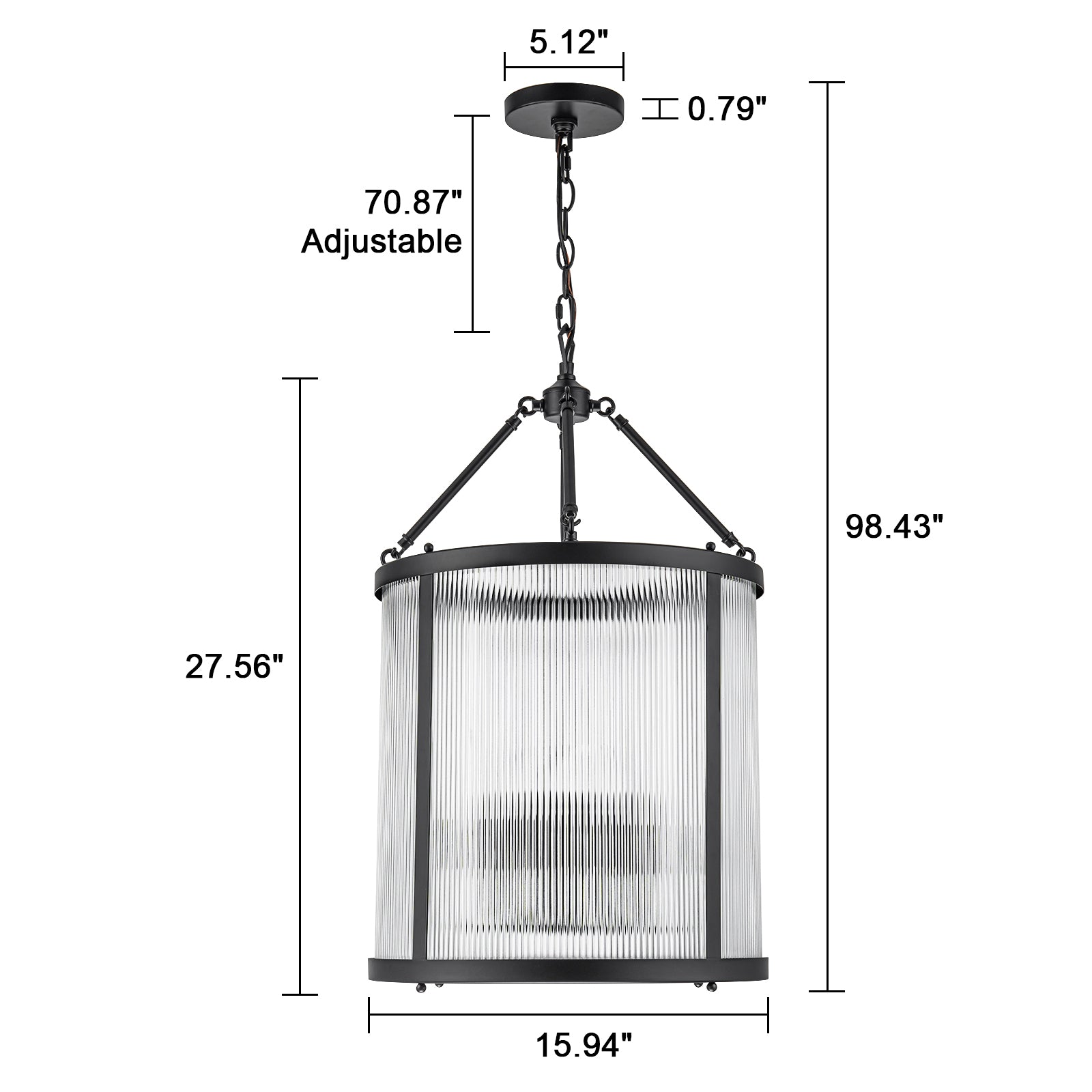 Glowlings 4-Light Modern 16"Wide Cylinder Lantern Clear Ribbed Glass Chandelier
