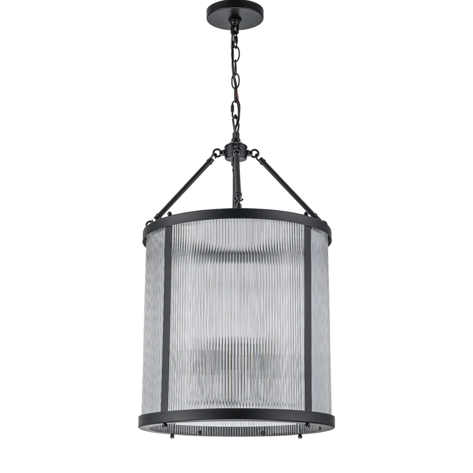 Glowlings 4-Light Modern 16"Wide Cylinder Lantern Clear Ribbed Glass Chandelier