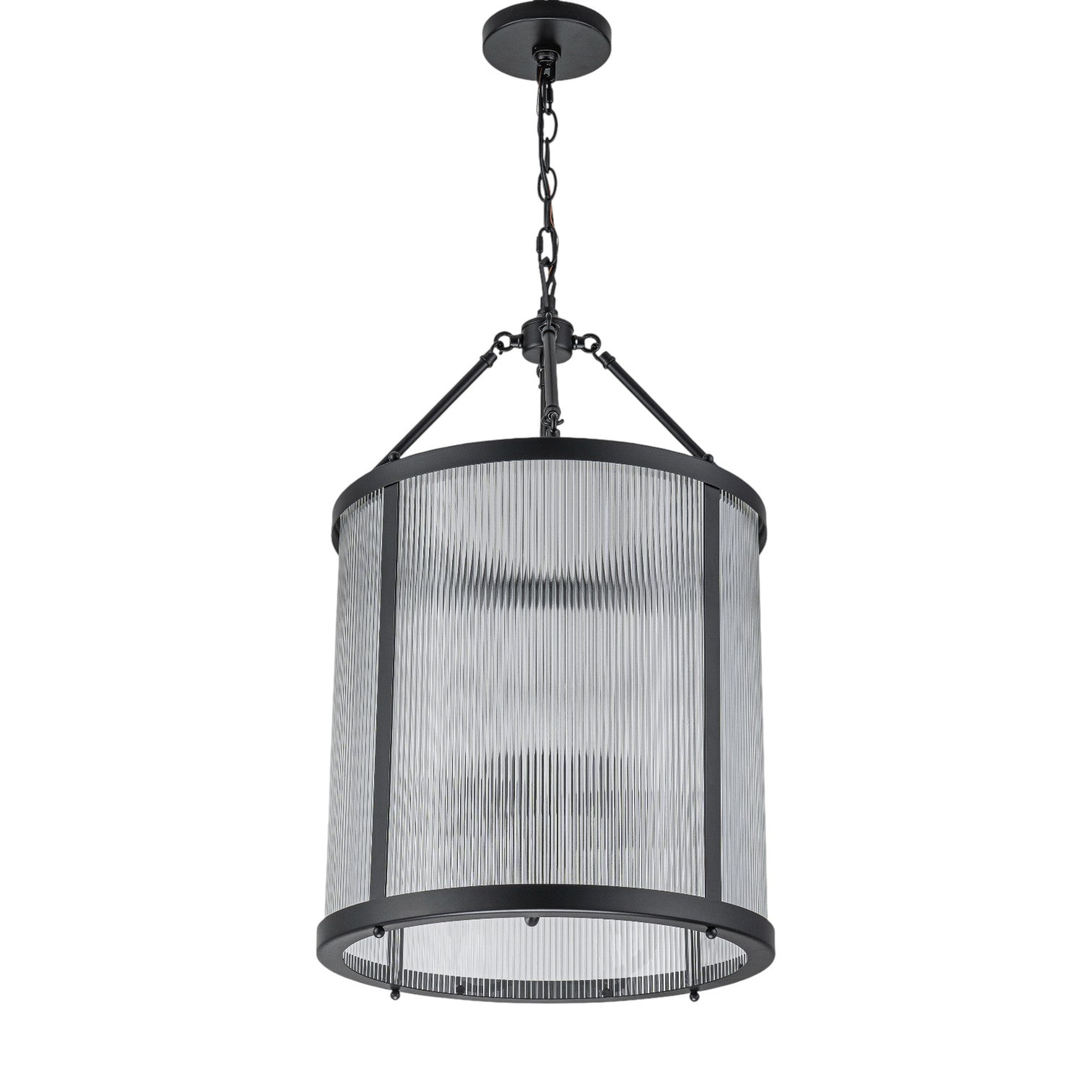 Glowlings 4-Light Modern 16"Wide Cylinder Lantern Clear Ribbed Glass Chandelier