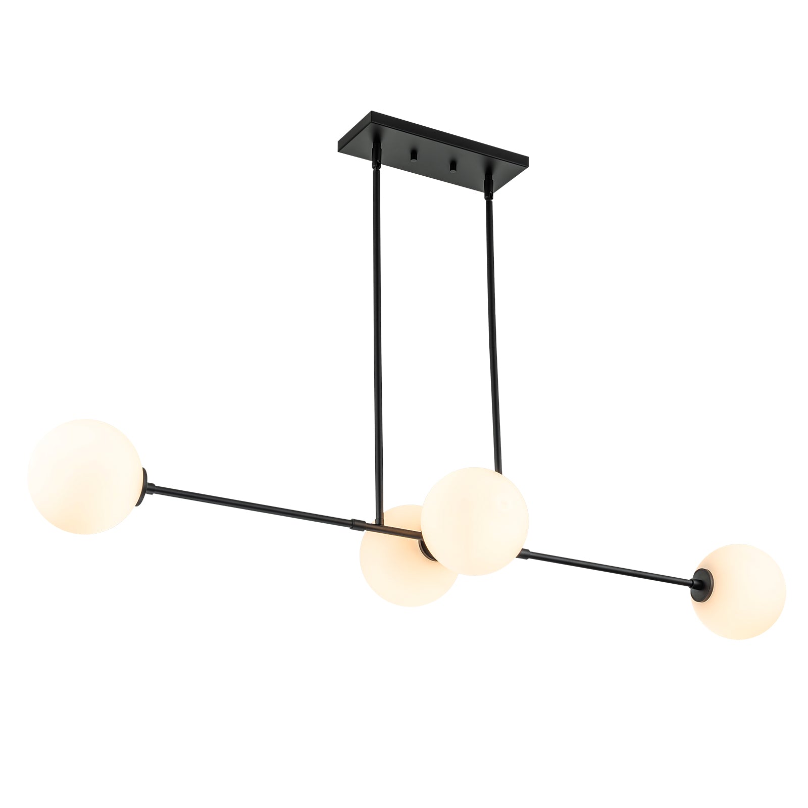 Glowlings 4-flammige, moderne, glamouröse Kugel-Pendelleuchte aus Opalglas mit schwarzem Finish, lineare Pendelleuchte für Esszimmer, Kücheninsel