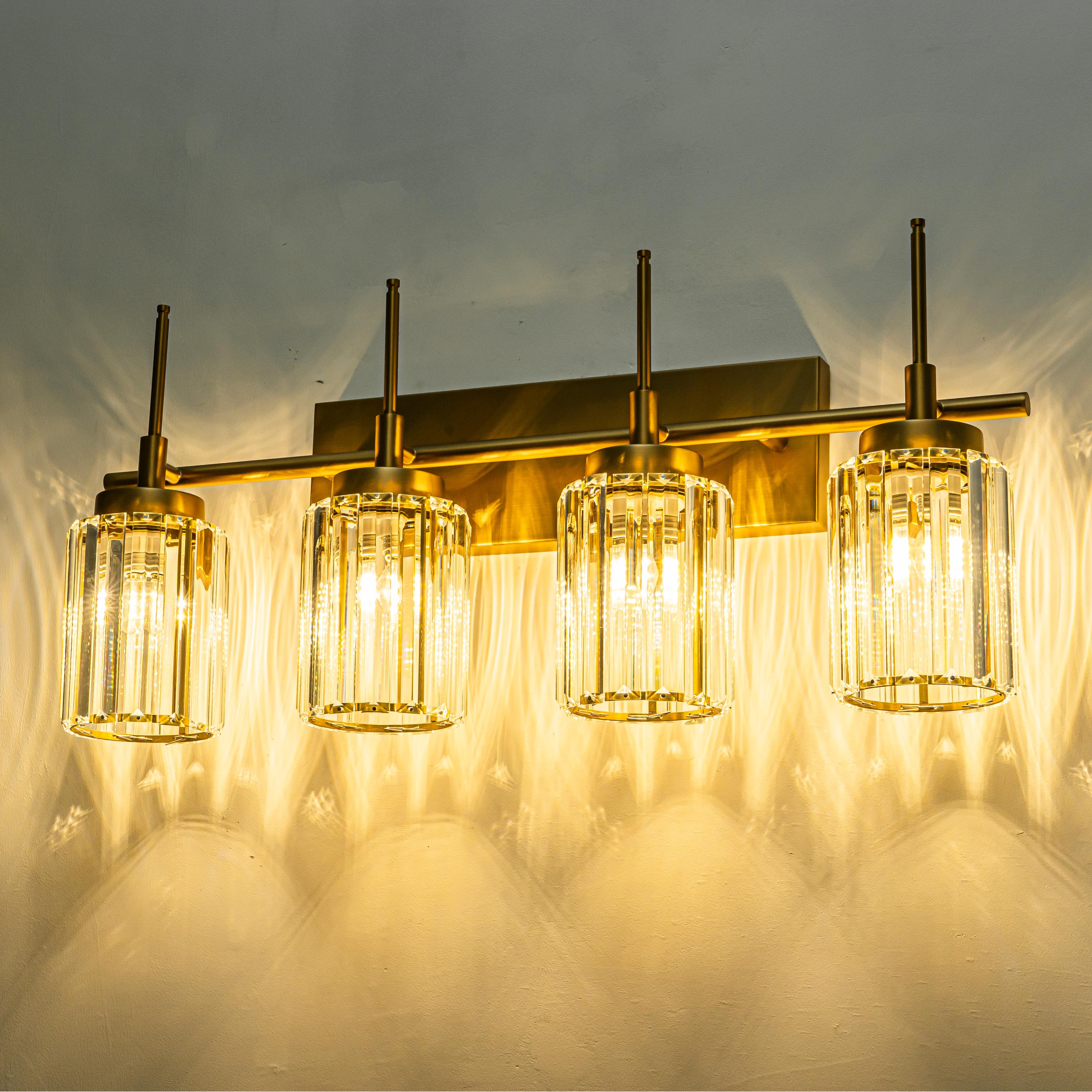 Glowlings 1/2/3/4/5-Light Modern Black/Gold Dimmable Round Crystal Bathroom Vanity Light