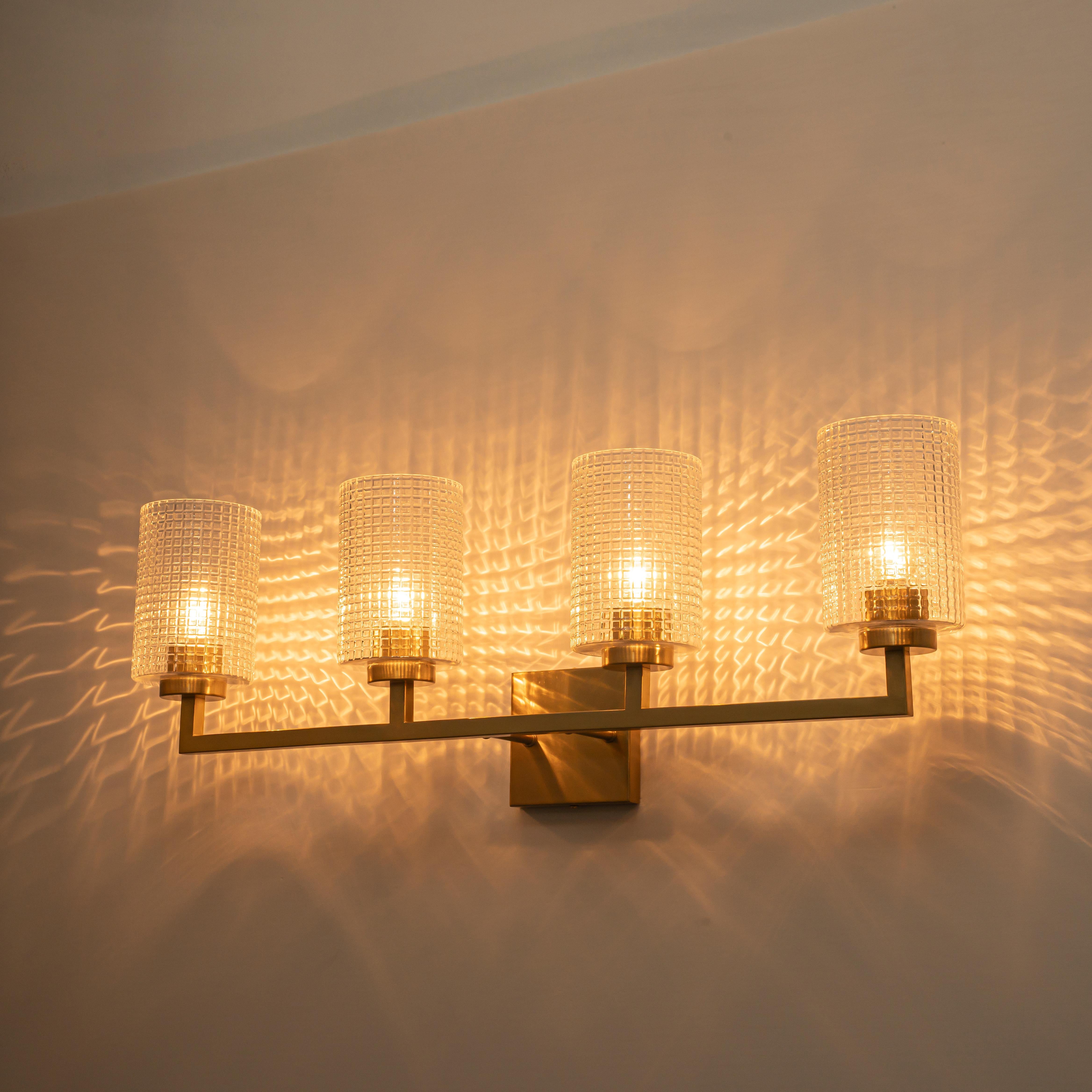 Glowlings 3/4-Light Modern Patterned Textured Glass Cylinder Bathroom Vanity Light Wall Sconce for Mirror Cabinet