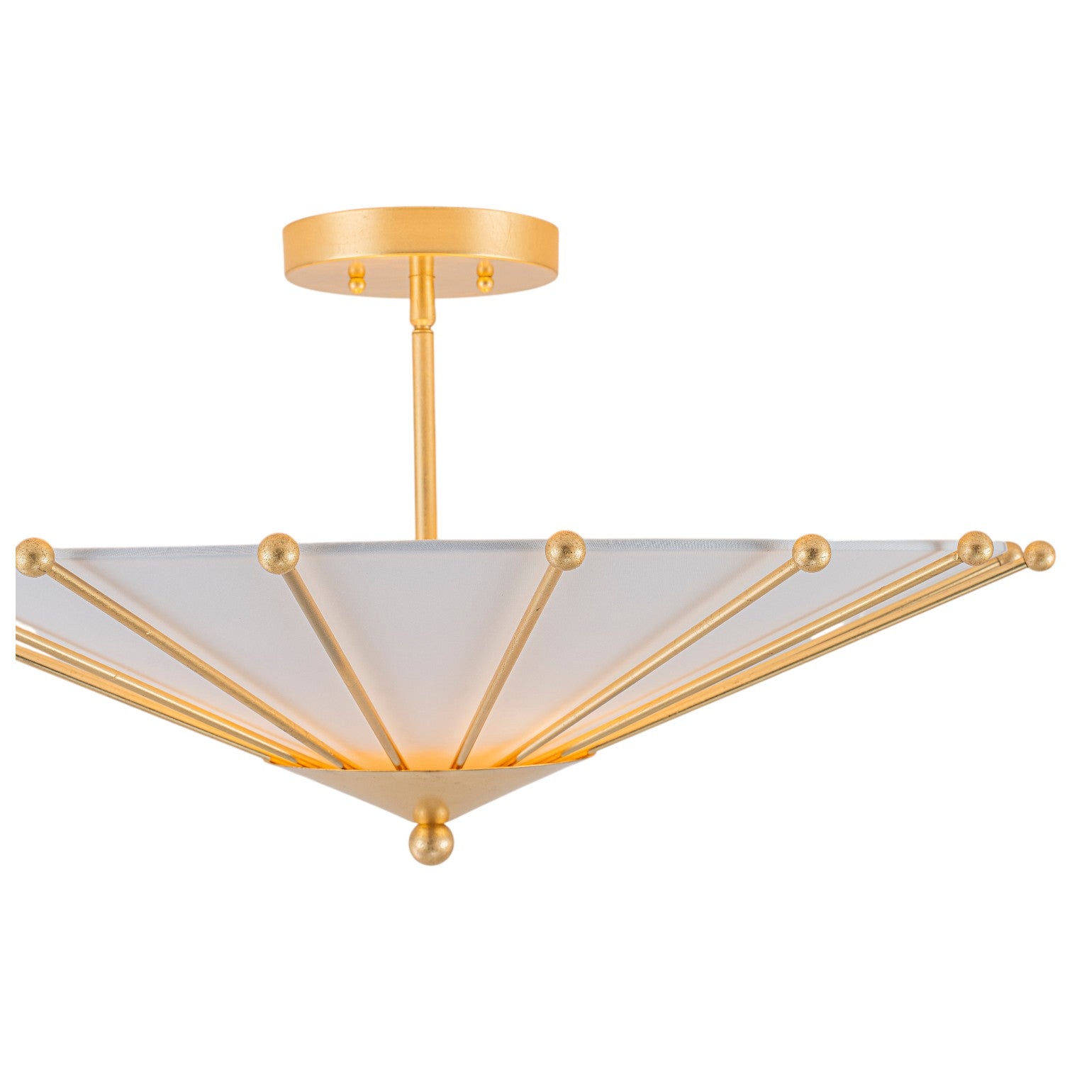 Glowlings 4-Light Modern Hand-Applied Gold Leaf Sputnik Semi Flush Mount Ceiling Light with White Fabric Linen Shade
