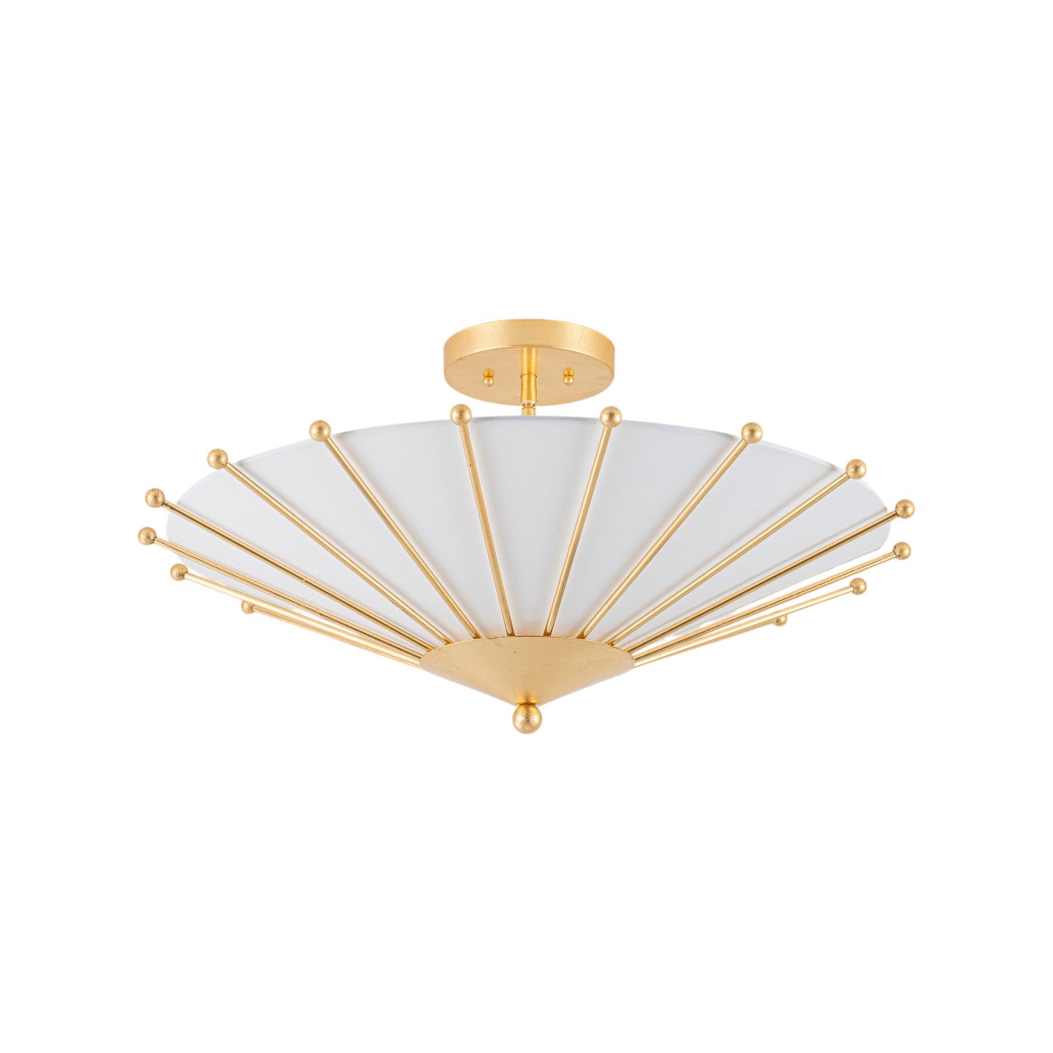 Glowlings 4-Light Modern Hand-Applied Gold Leaf Sputnik Semi Flush Mount Ceiling Light with White Fabric Linen Shade