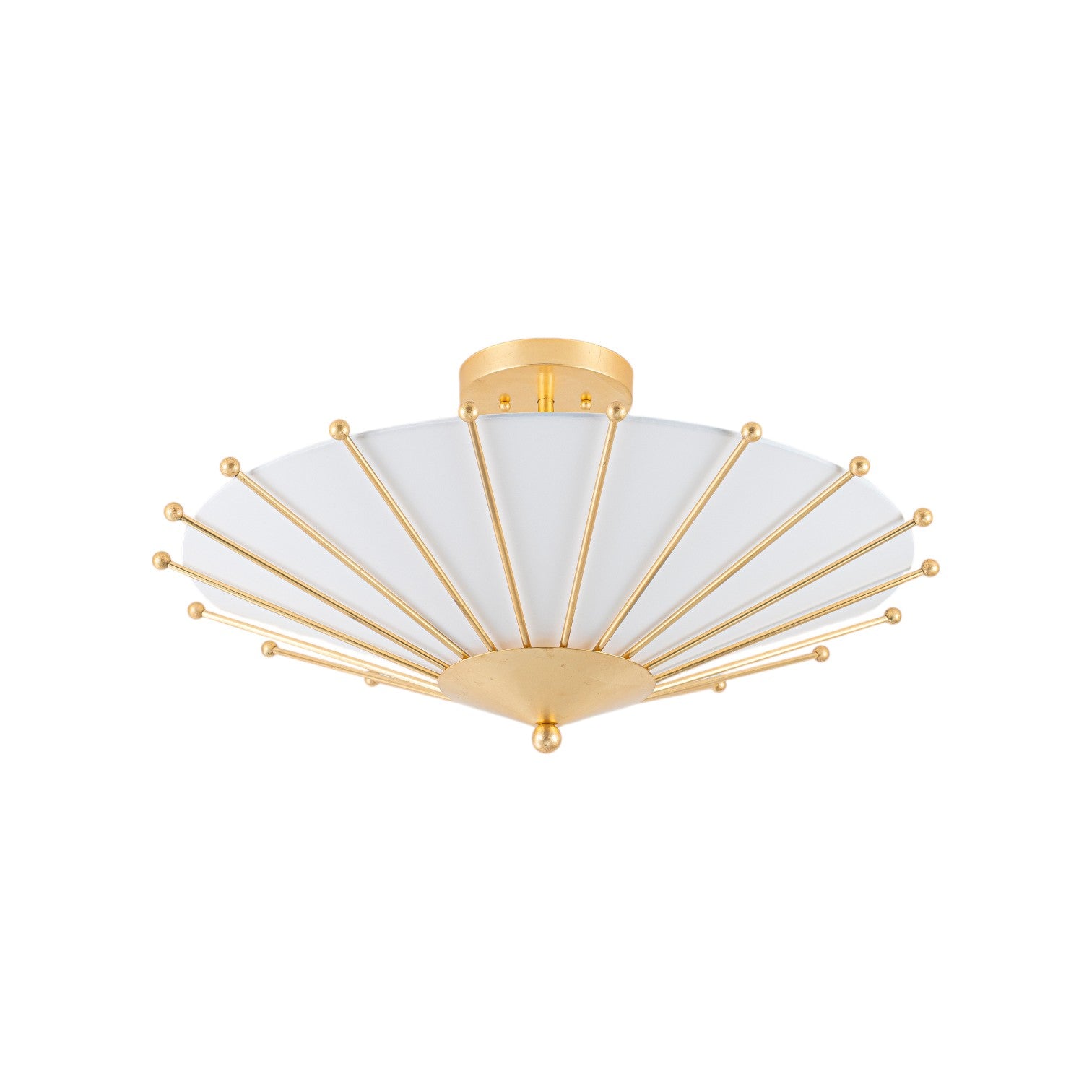 Glowlings 4-Light Modern Hand-Applied Gold Leaf Sputnik Semi Flush Mount Ceiling Light with White Fabric Linen Shade