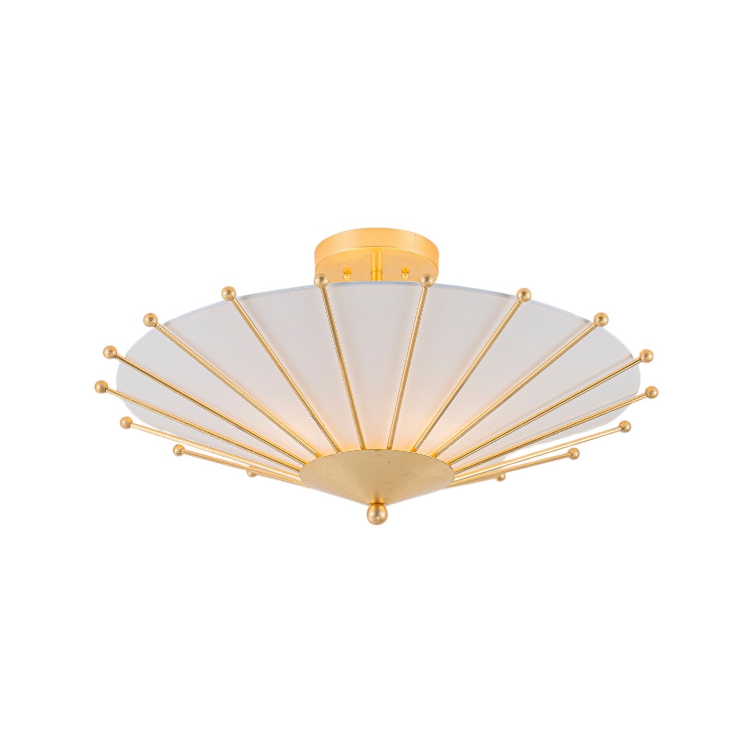 Glowlings 4-Light Modern Hand-Applied Gold Leaf Sputnik Semi Flush Mount Ceiling Light with White Fabric Linen Shade