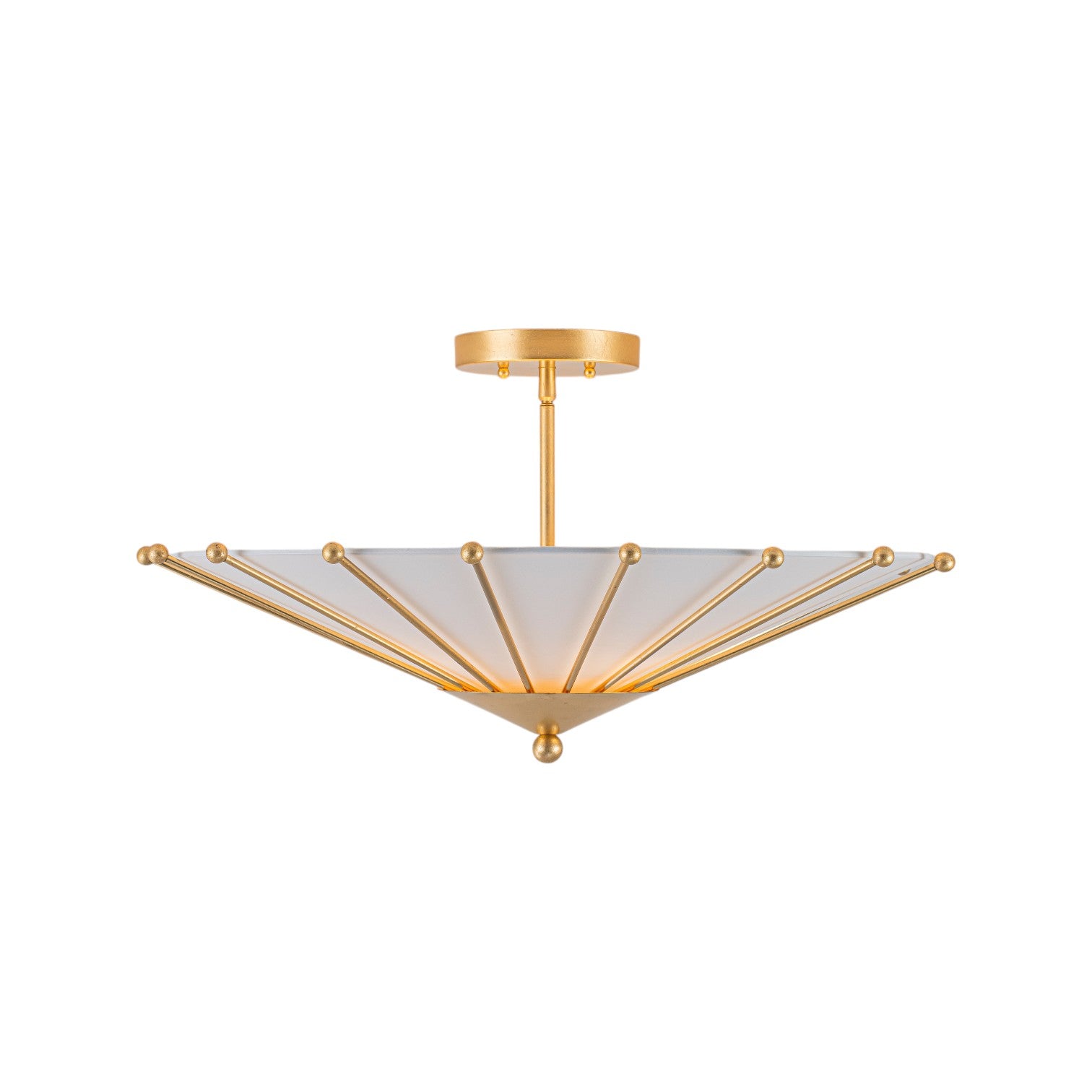 Glowlings 4-Light Modern Hand-Applied Gold Leaf Sputnik Semi Flush Mount Ceiling Light with White Fabric Linen Shade