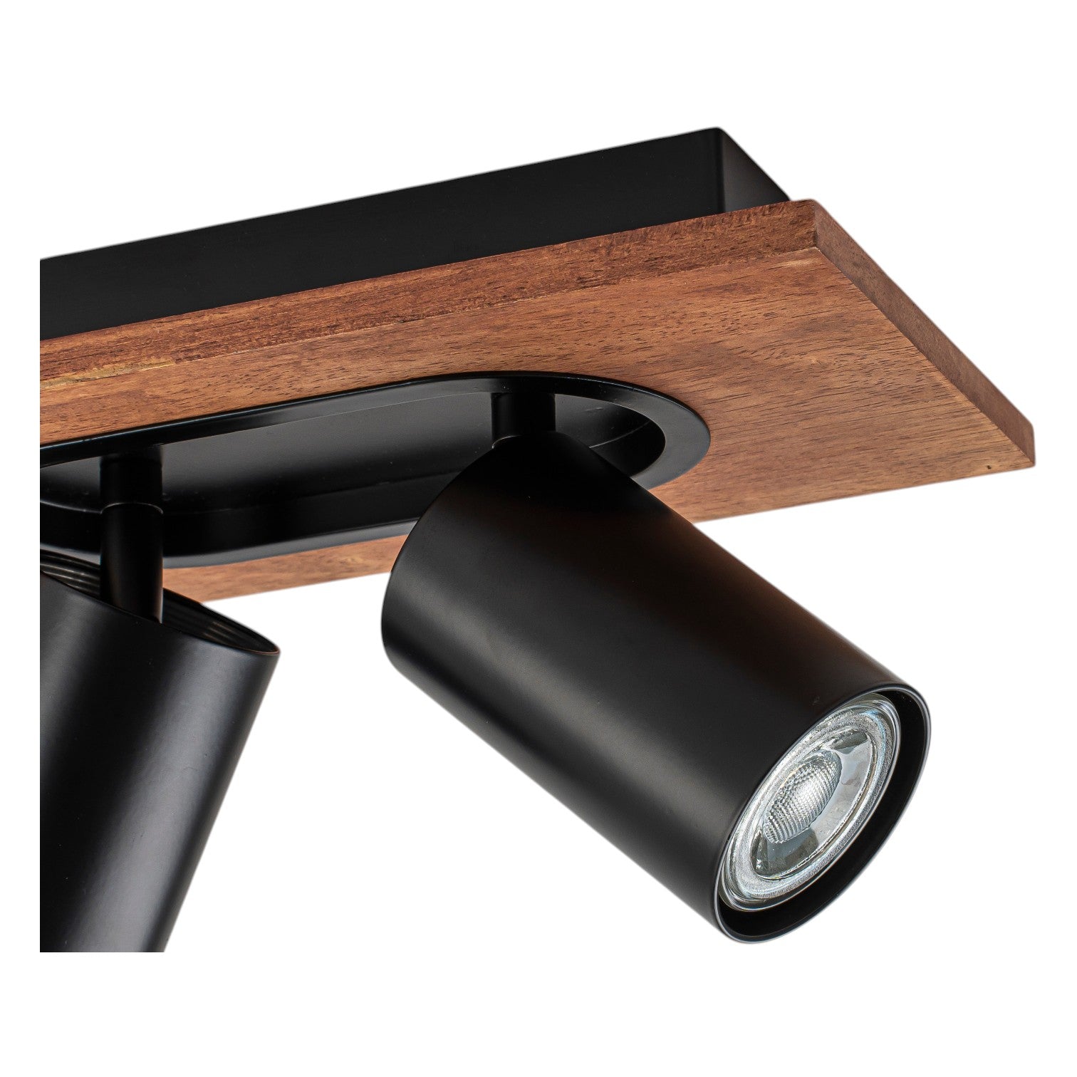 Glowlings 4-Light Modern Industrial Track Lighting Kit Walnut Wood Ceiling Spotlight Directional Flush Mount