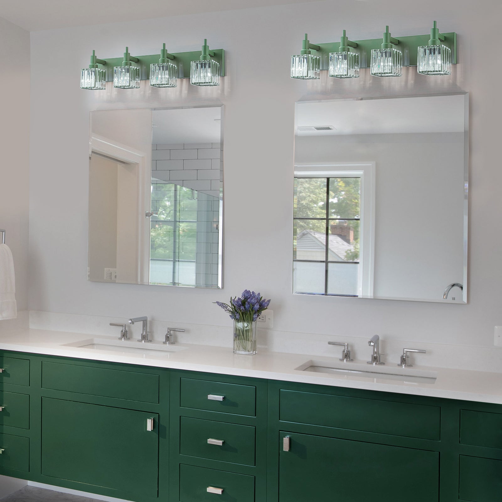 Glowlings 3-Light Modern Macaron Green Square Bathroom Vanity Light Over Mirror