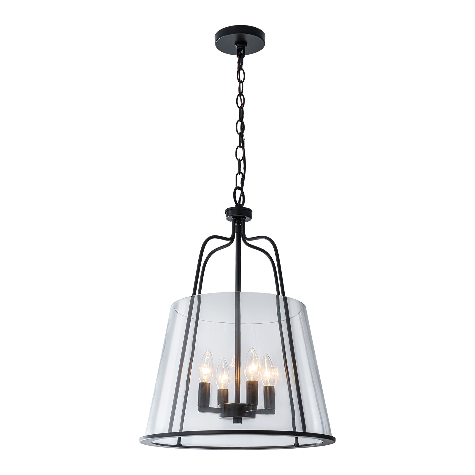 Glowlings 4-Light Modern 16"Wide Matte Black Cone Clear Glass Pendant Light Island Light