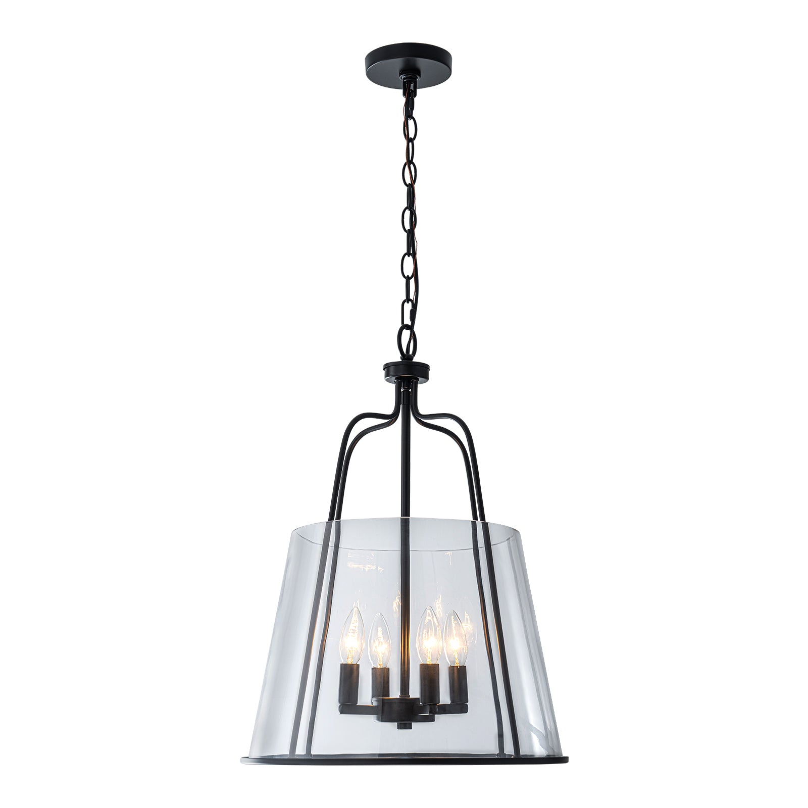 Glowlings 4-Light Modern 16"Wide Matte Black Cone Clear Glass Pendant Light Island Light