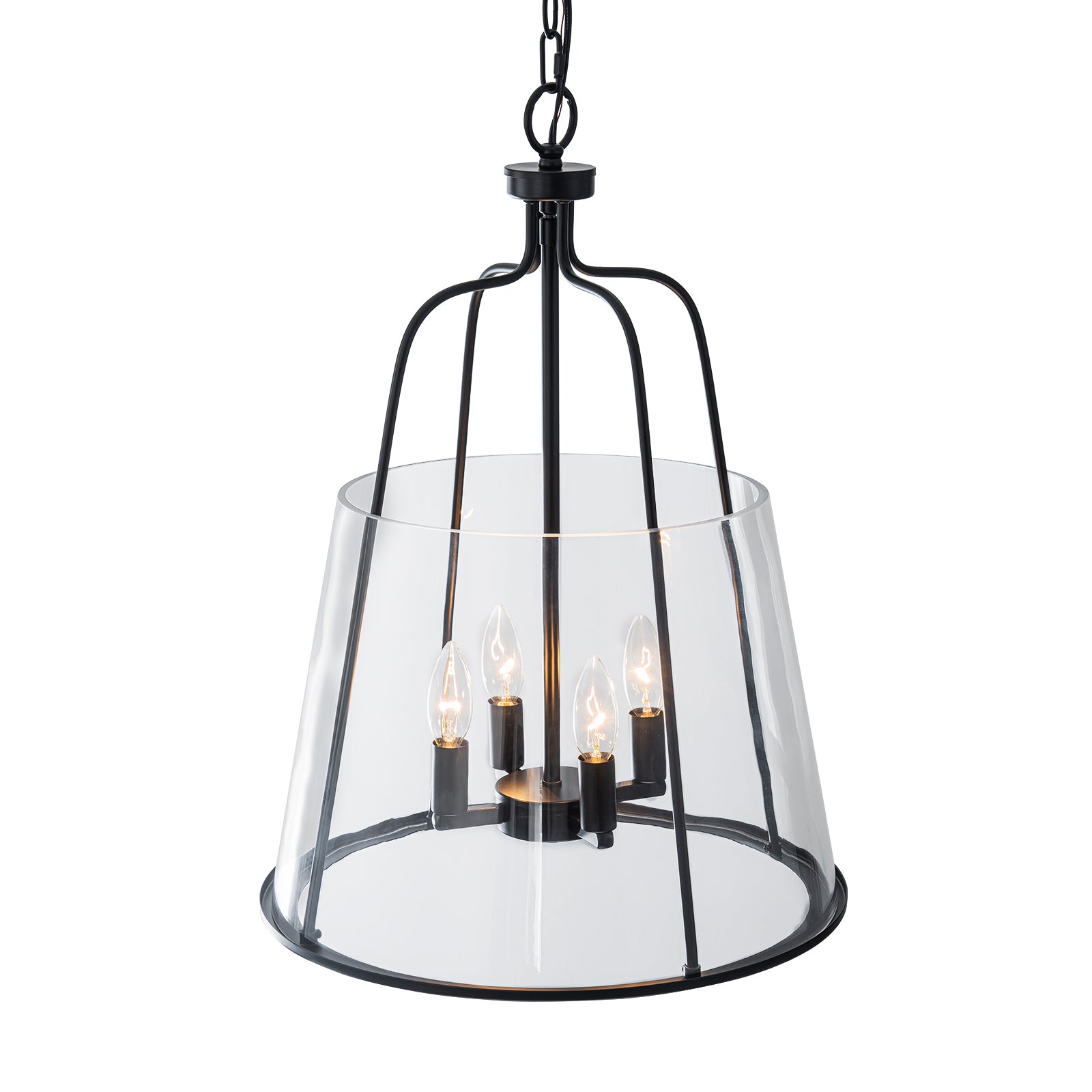 Glowlings 4-Light Modern 16"Wide Matte Black Cone Clear Glass Pendant Light Island Light