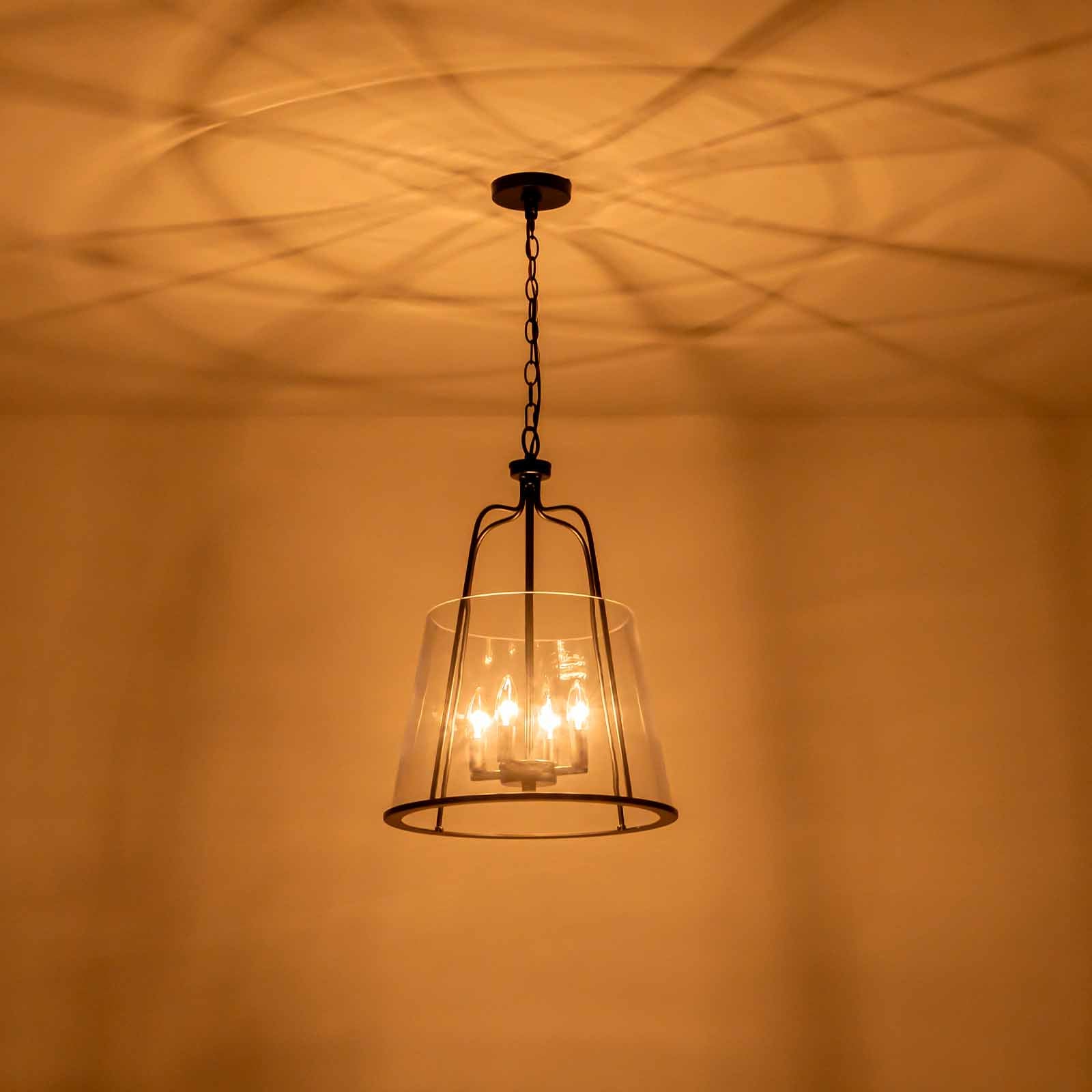 Glowlings 4-Light Modern 16"Wide Matte Black Cone Clear Glass Pendant Light Island Light