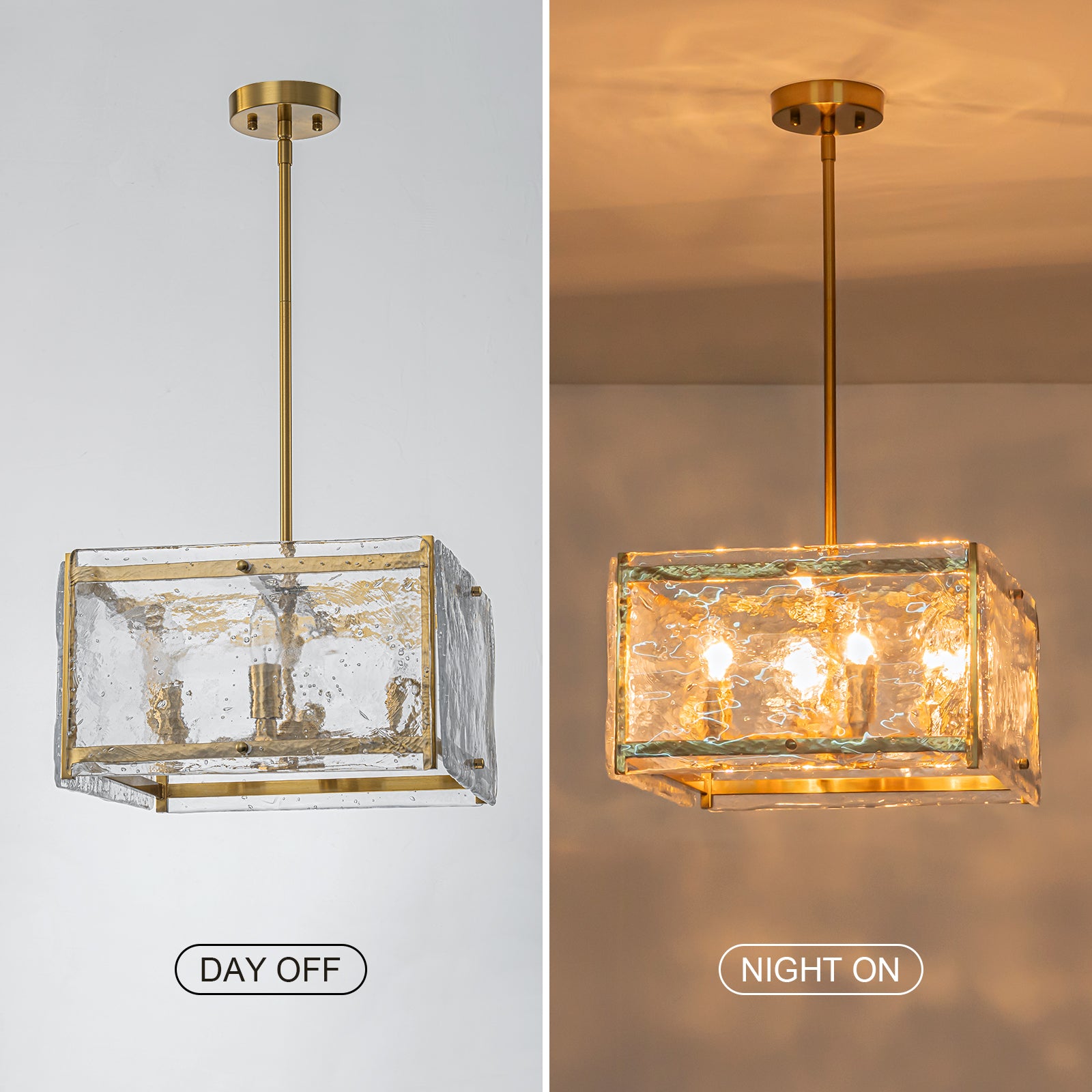 Glowlings 4-light Modern 16"Wide Square Water Ripple Seeded Glass Chandelier