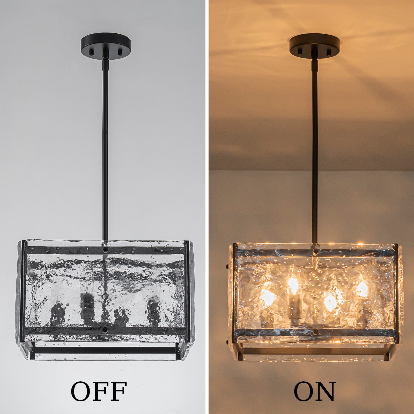 Glowlings 4-light Modern 16"Wide Square Water Ripple Seeded Glass Chandelier