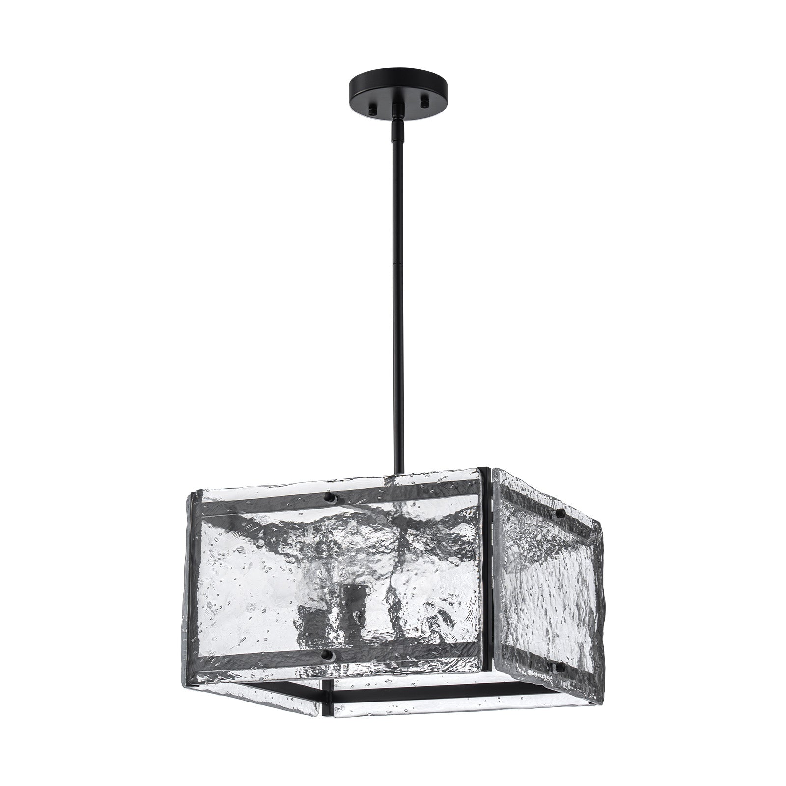 Glowlings 4-light Modern 16"Wide Square Water Ripple Seeded Glass Chandelier