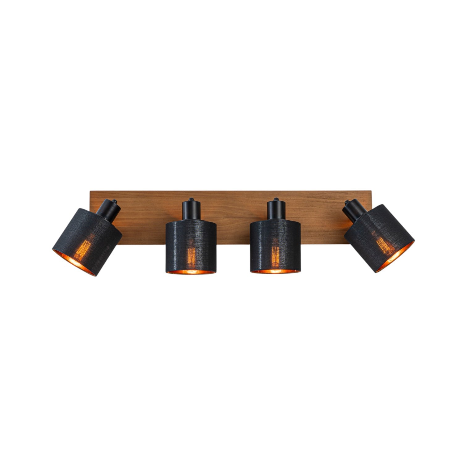 Glowlings 4-Light Modern 180° Swivel Adjustable Wood Bathroom Vanity Light with Black Fabric Shades & Gold Interior