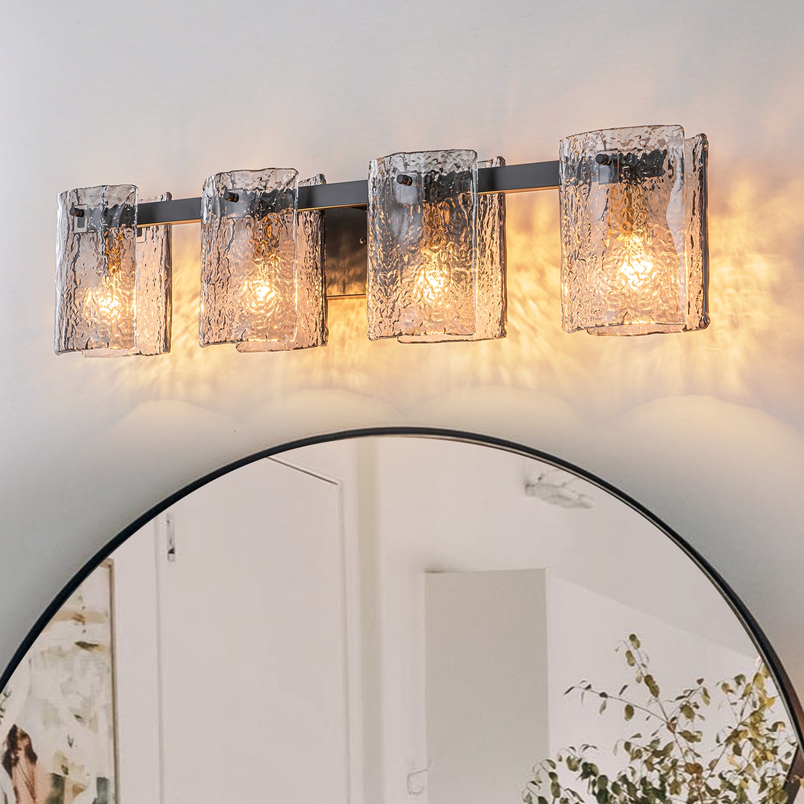Glowlings 3/4-Light Modern Textured Smoky Gray Glass Bathroom Vanity Light