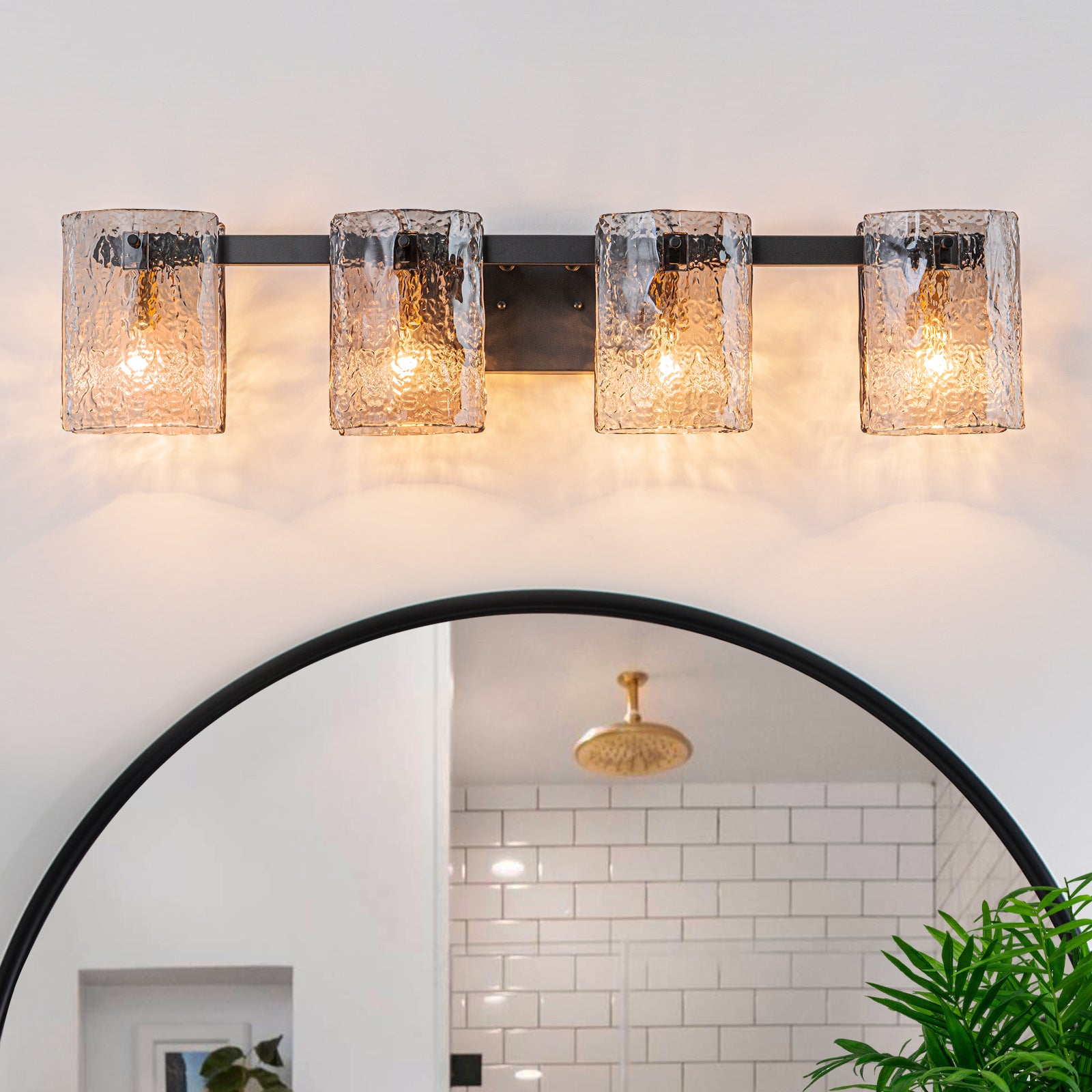 Glowlings 3/4-Light Modern Textured Smoky Gray Glass Bathroom Vanity Light