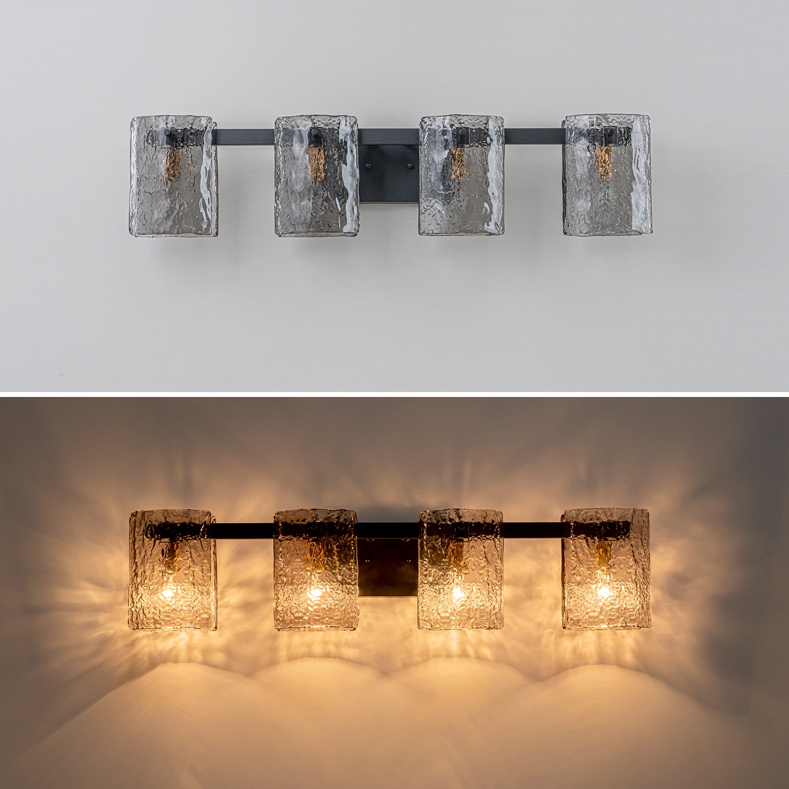 Glowlings 3/4-Light Modern Textured Smoky Gray Glass Bathroom Vanity Light