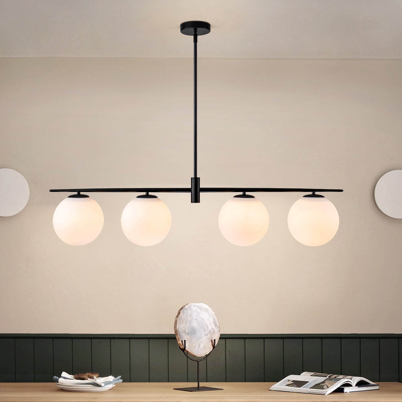 Glowlings 4-flammige, moderne, 114,3 cm breite, lineare Pendelleuchte aus Opalglas