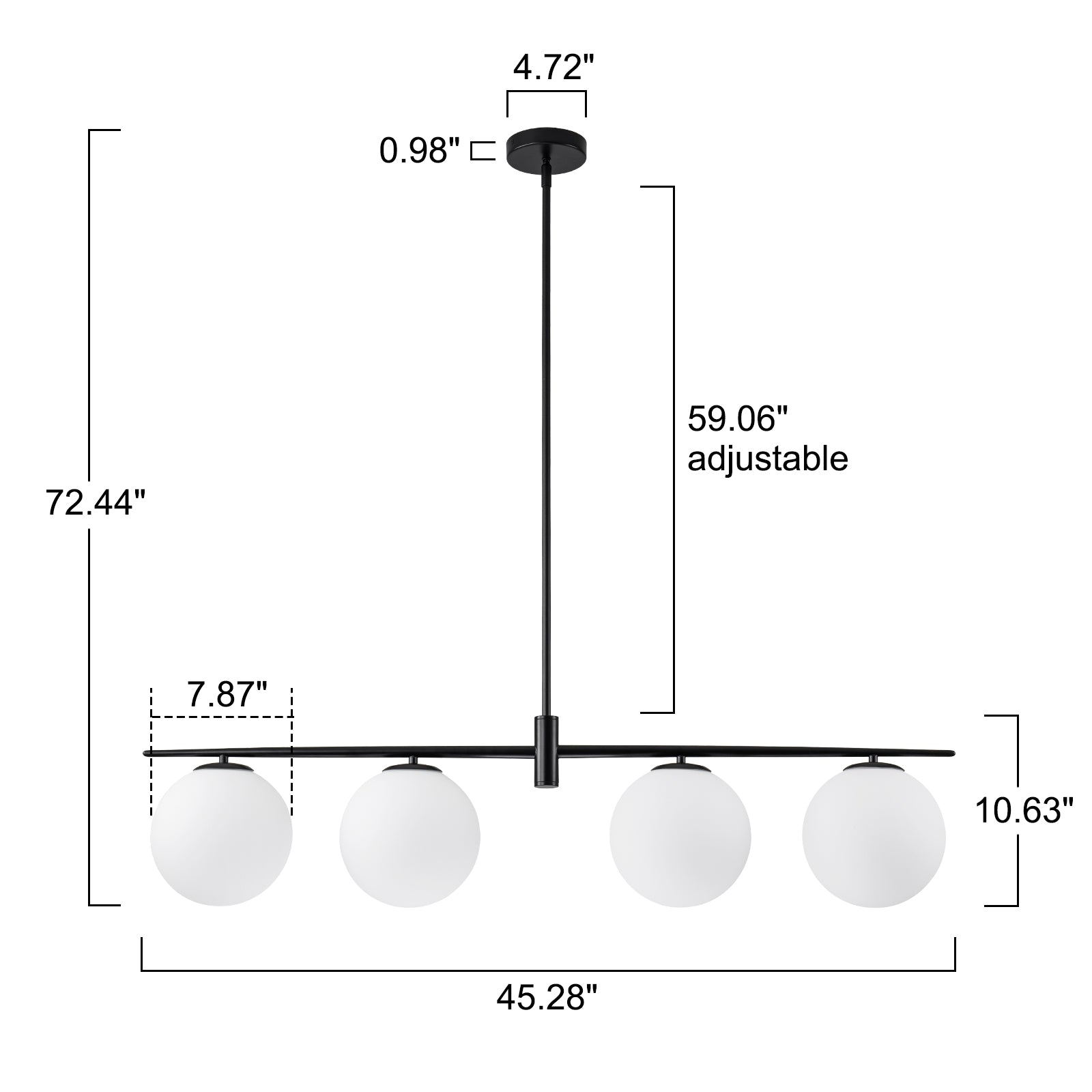 Glowlings 4-flammige, moderne, 114,3 cm breite, lineare Pendelleuchte aus Opalglas