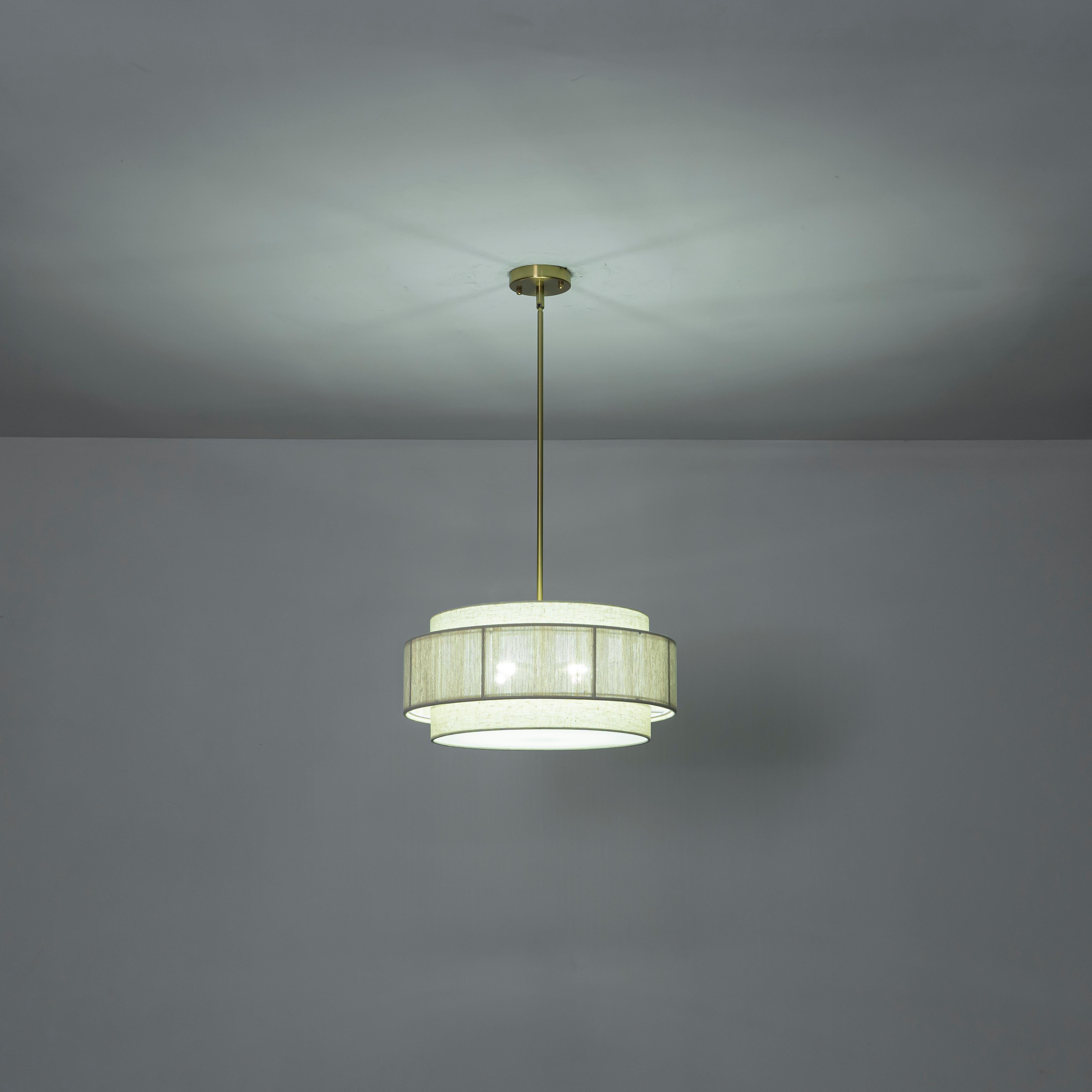 Glowlings 4-Light Organic Modern Brushed Gold Tiered Neutral Fabric Weave Drum Chandelier