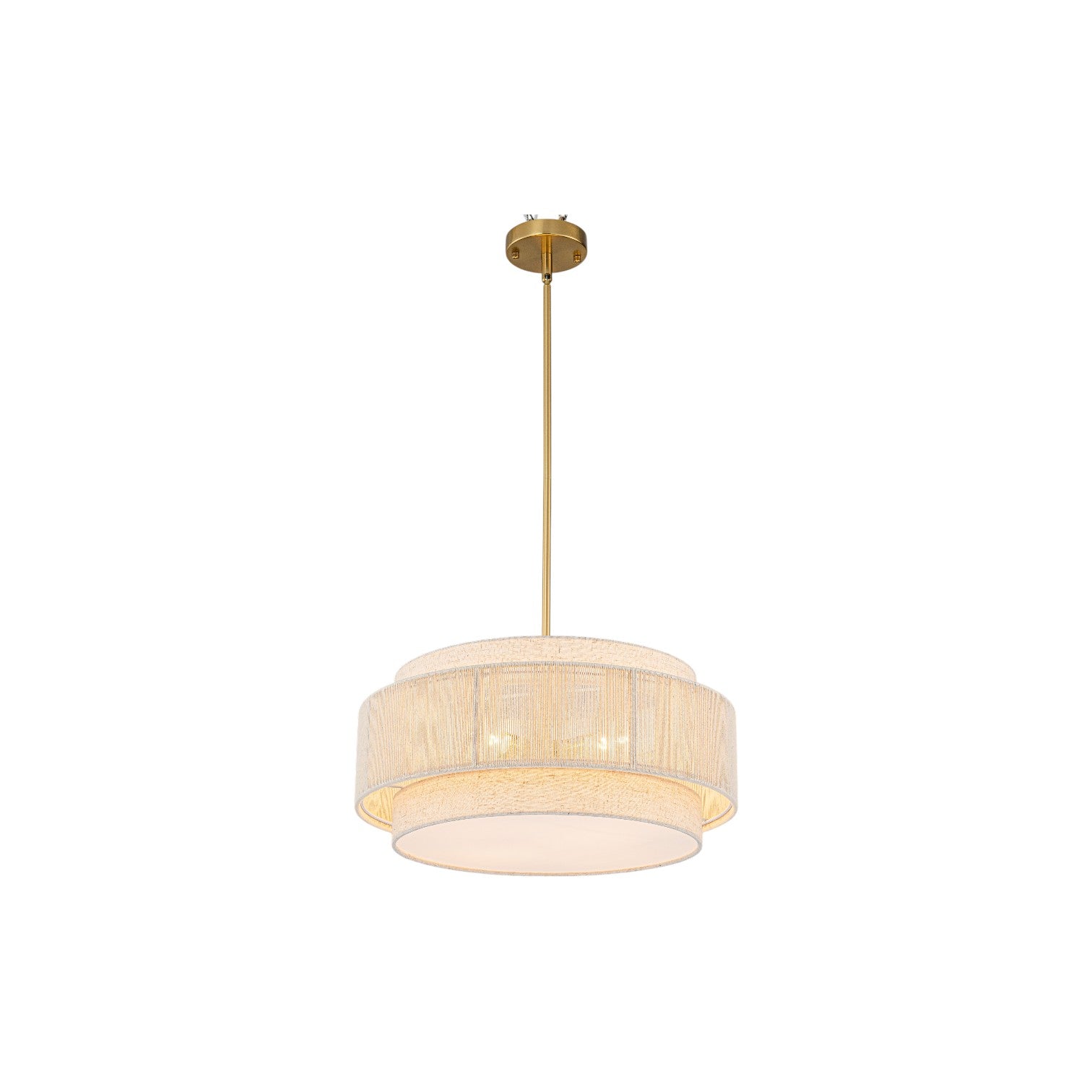 Glowlings 4-Light Organic Modern Brushed Gold Tiered Neutral Fabric Weave Drum Chandelier