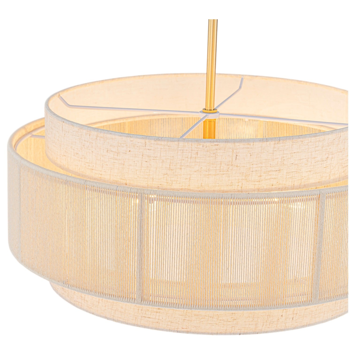 Glowlings 4-Light Organic Modern Brushed Gold Tiered Neutral Fabric Weave Drum Chandelier