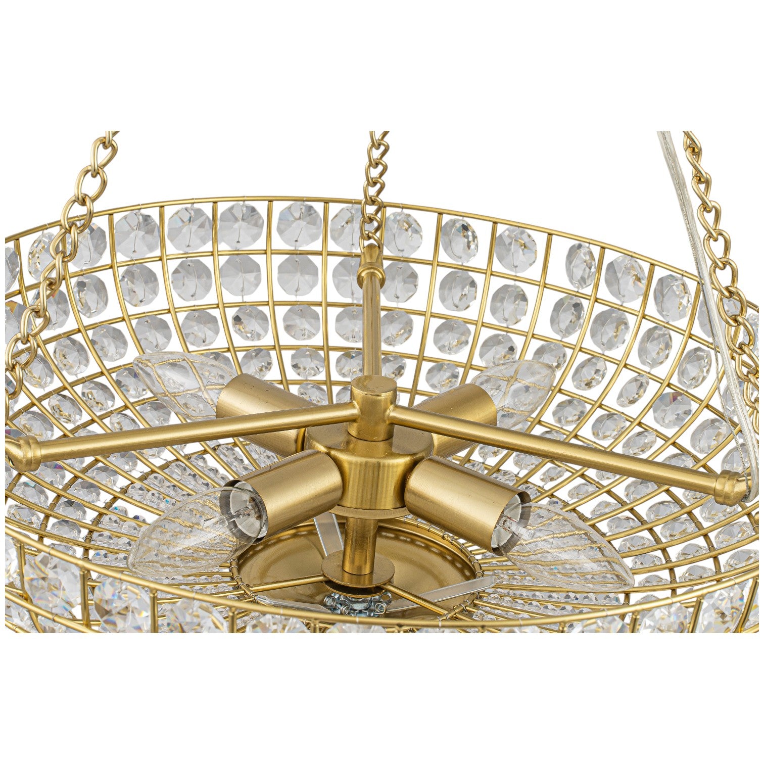 Glowlings 4-Light Traditional Antique Brass Faceted Chain Crystal Bead Bowl Chandelier