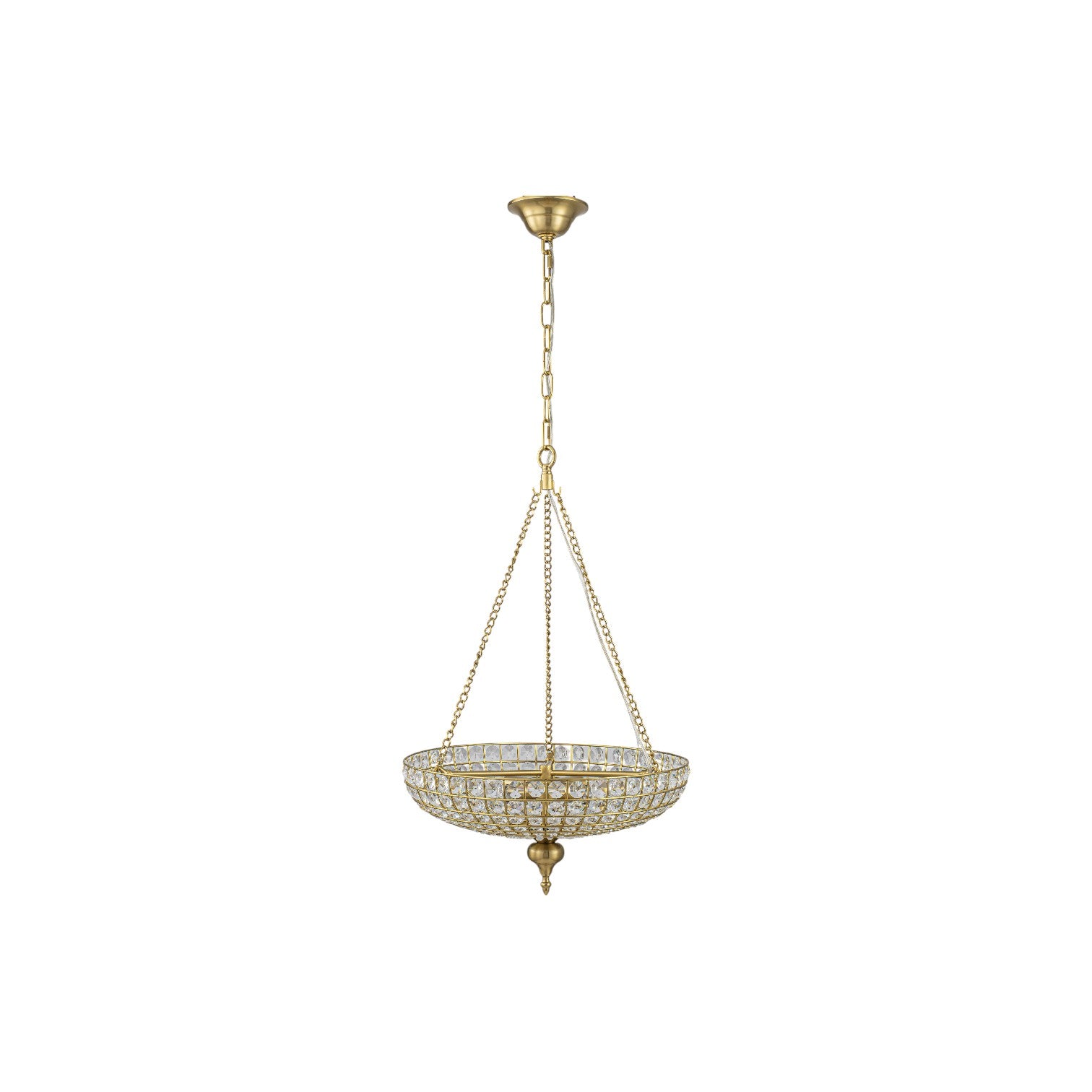 Glowlings 4-Light Traditional Antique Brass Faceted Chain Crystal Bead Bowl Chandelier