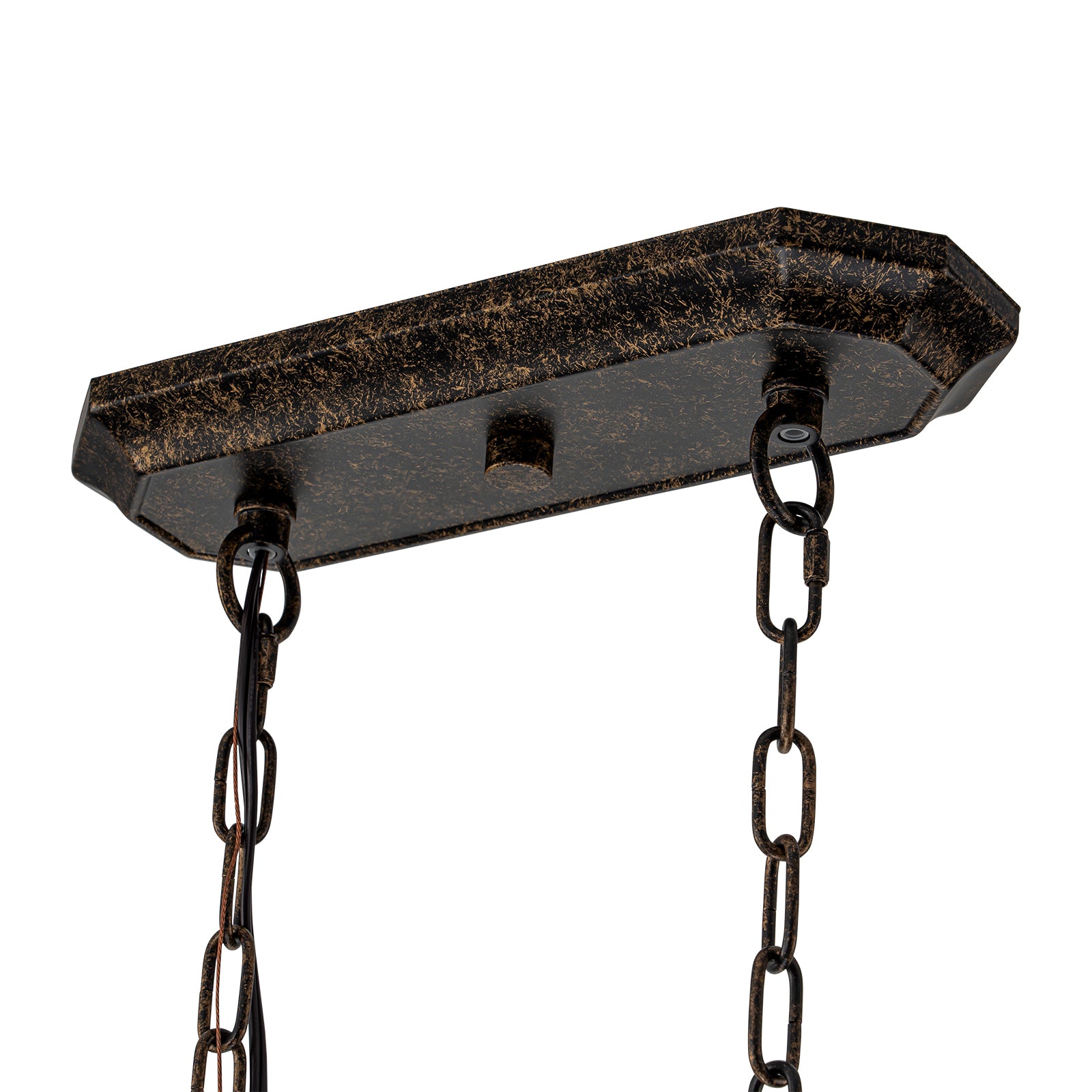 Glowlings 4-flammiger Vintage-Kronleuchter mit großem, rechteckigem Kristall in Antik-Bronze, 106,7 cm breit