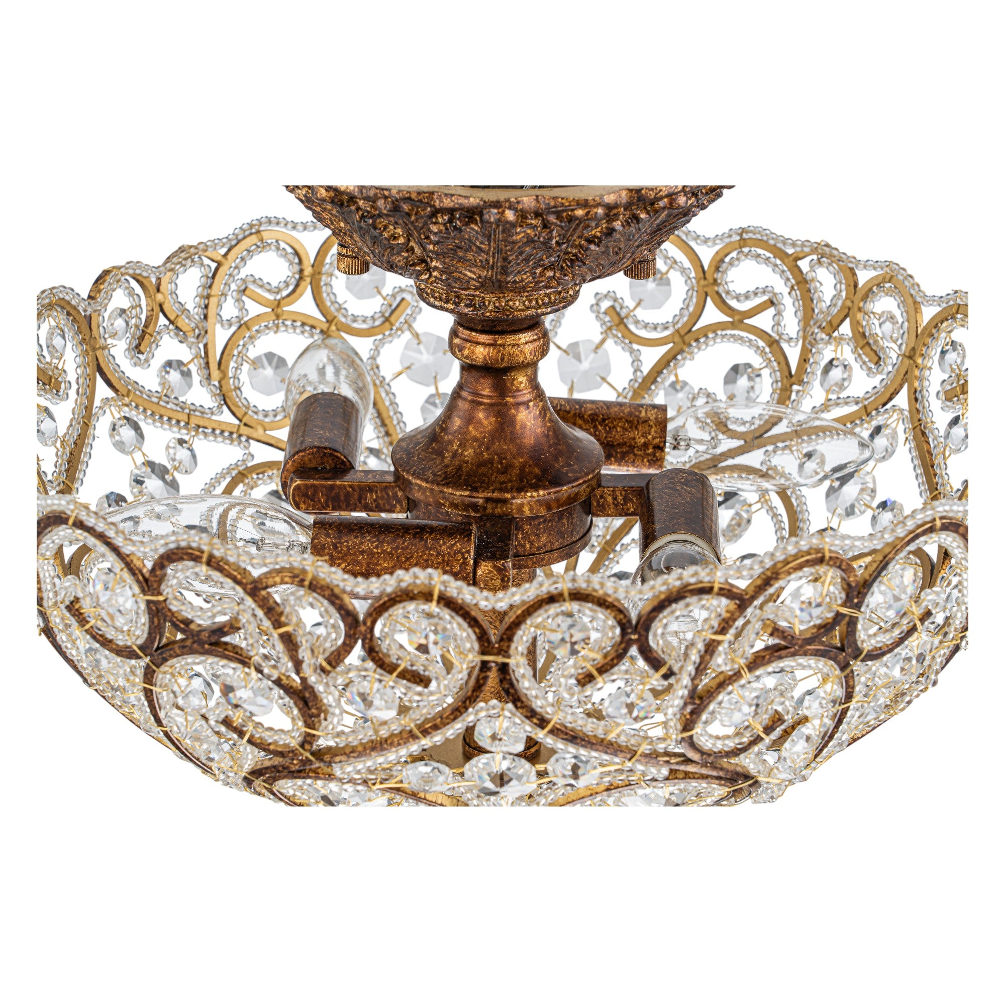 Glowlings 4-Light Vintage 14"Wide Aged Gold Leaf Crystal Semi-Flush Mount Ceiling Light