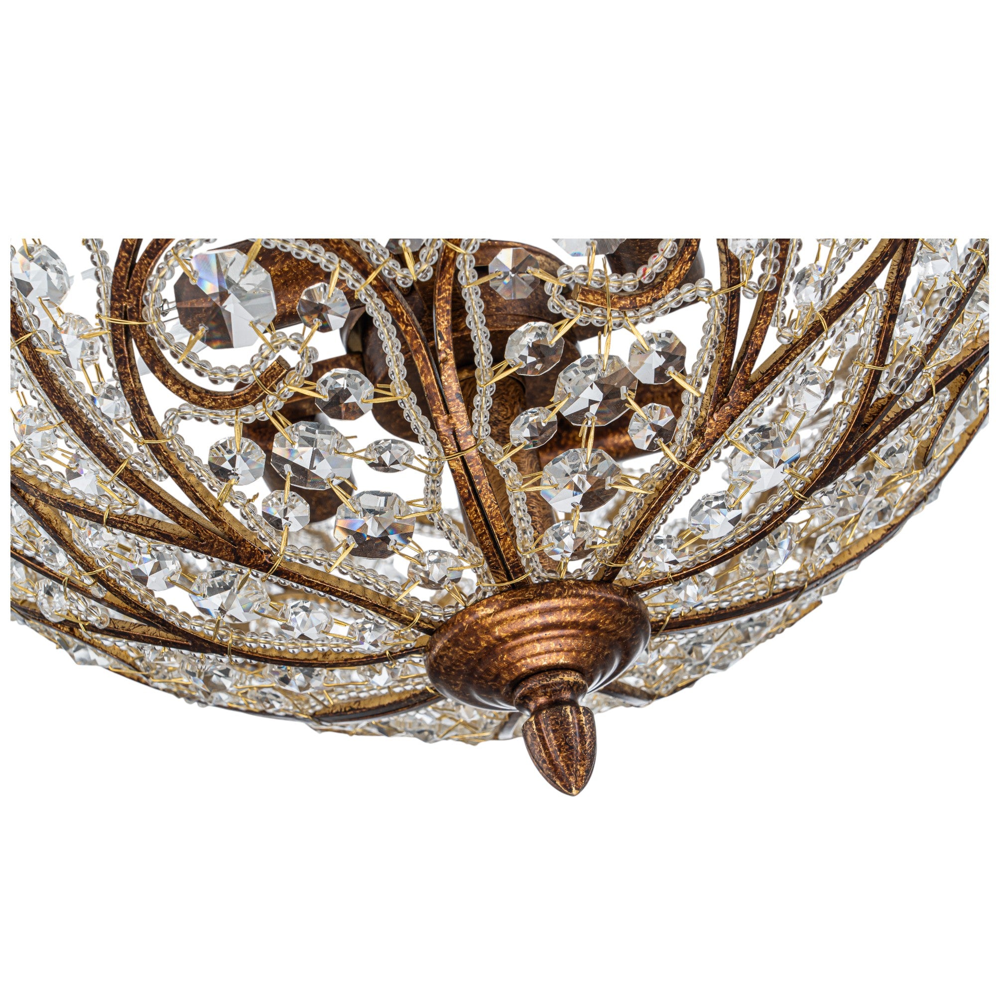 Glowlings 4-Light Vintage 14"Wide Aged Gold Leaf Crystal Semi-Flush Mount Ceiling Light
