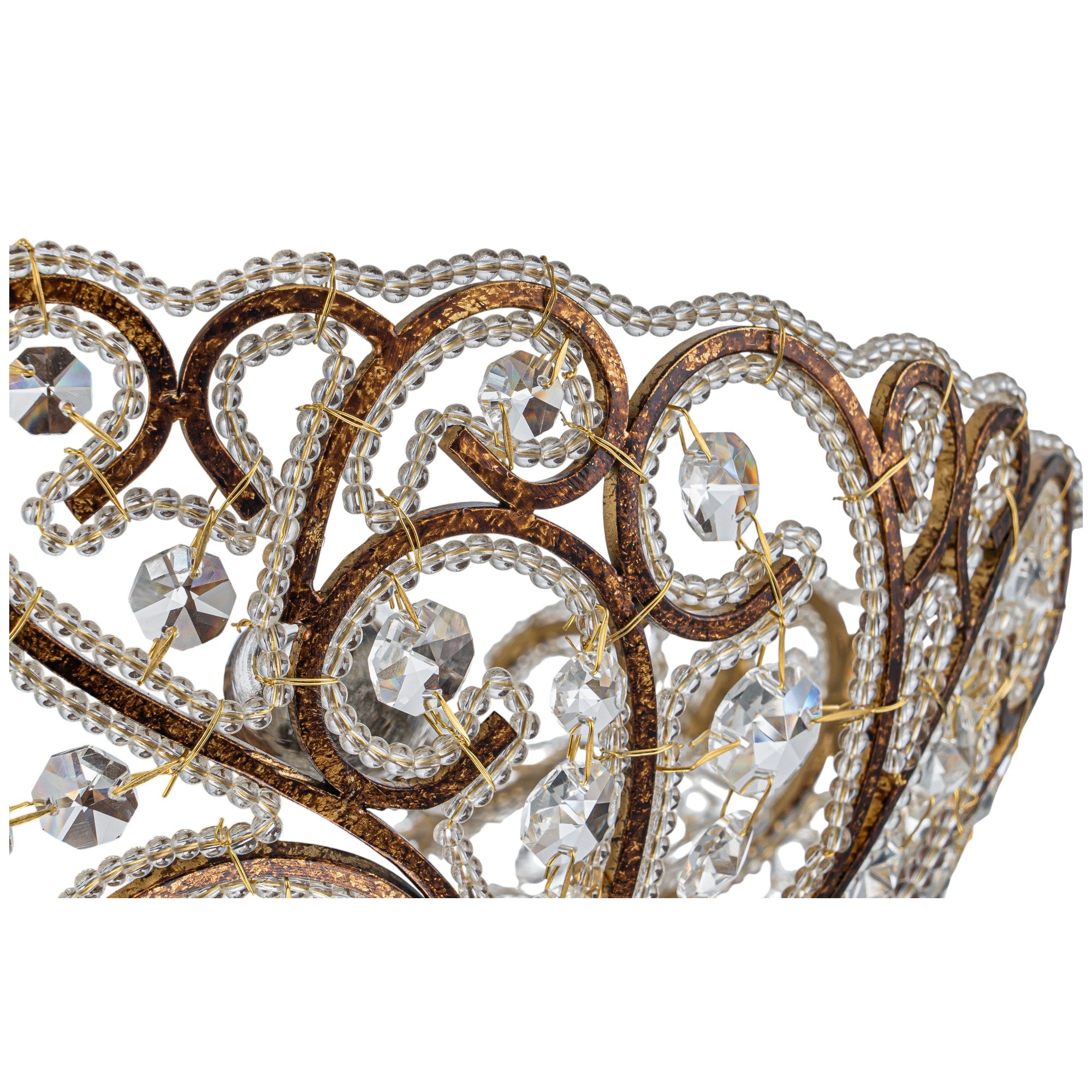 Glowlings 4-Light Vintage 14"Wide Aged Gold Leaf Crystal Semi-Flush Mount Ceiling Light