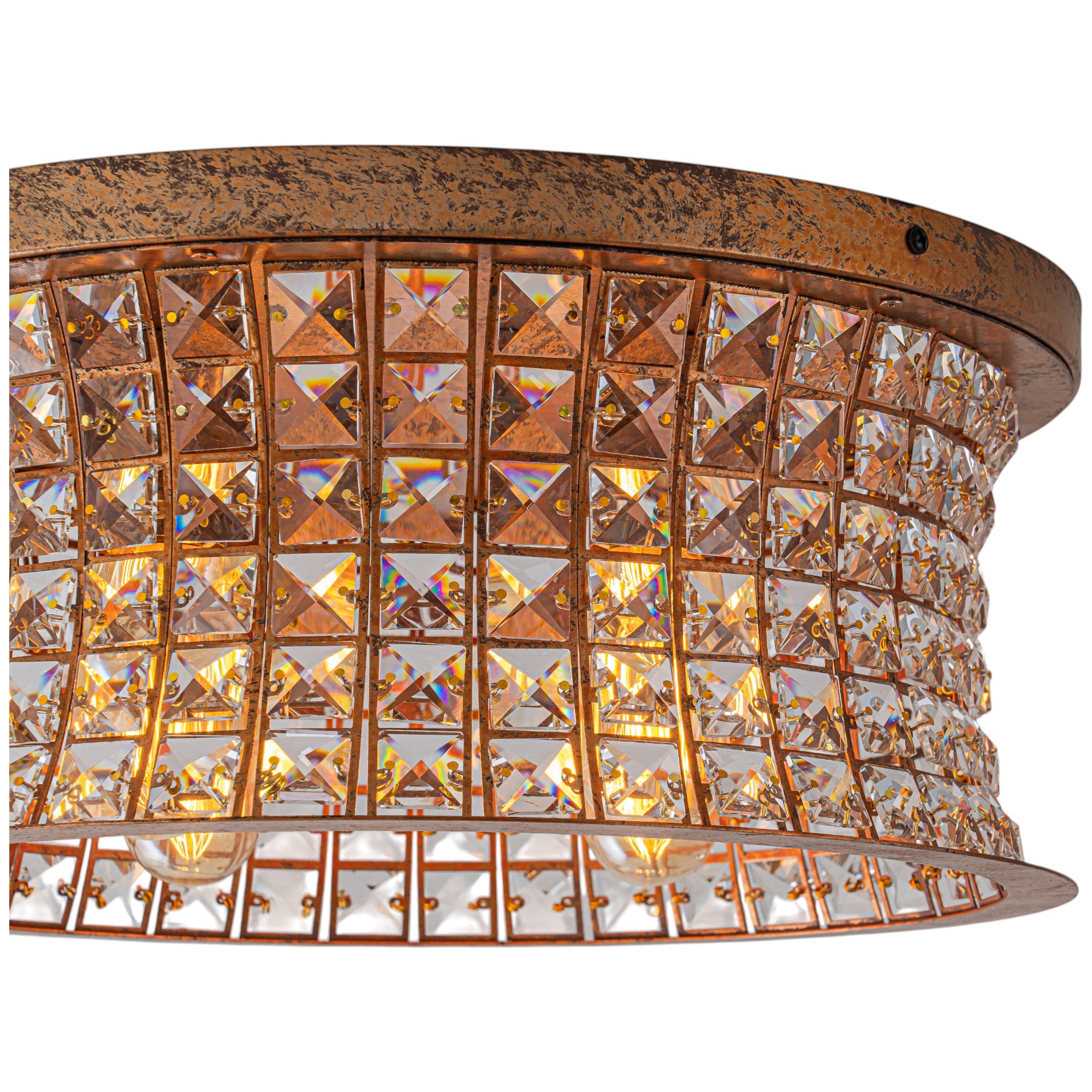 Glowlings 4-Light Vintage 16"Wide Antique Brass Curved Round Crystal Flush Mount Ceiling Light