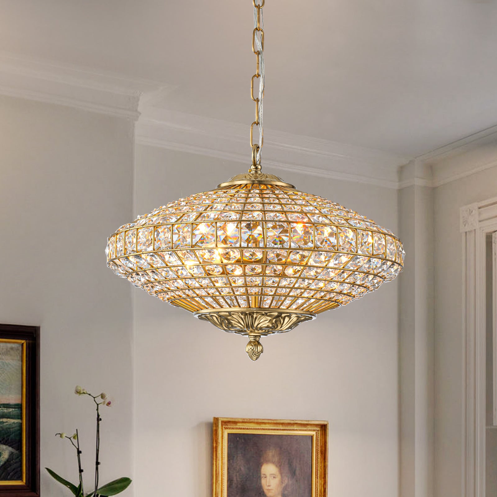 Glowlings 4-Light French Vintage 18"Wide Antique Brass Globe Crystal Chandelier