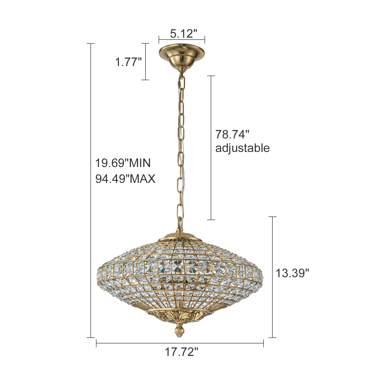 Glowlings 4-Light French Vintage 18"Wide Antique Brass Globe Crystal Chandelier