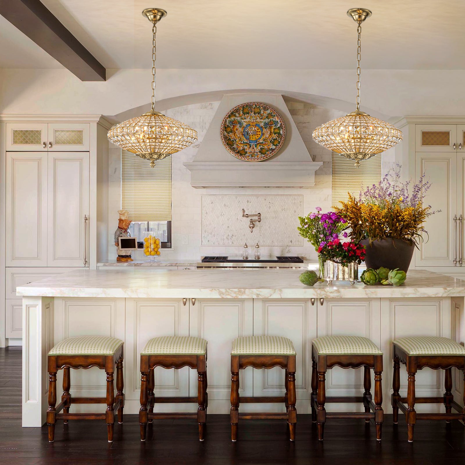 Glowlings 4-Light French Vintage 18"Wide Antique Brass Globe Crystal Chandelier