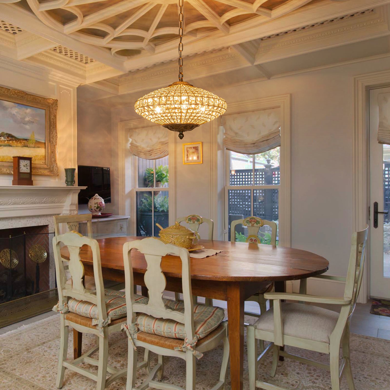 Glowlings 4-Light French Vintage 18"Wide Antique Brass Globe Crystal Chandelier