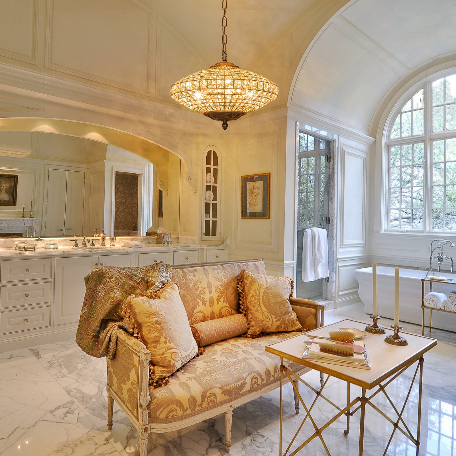 Glowlings 4-Light French Vintage 18"Wide Antique Brass Globe Crystal Chandelier