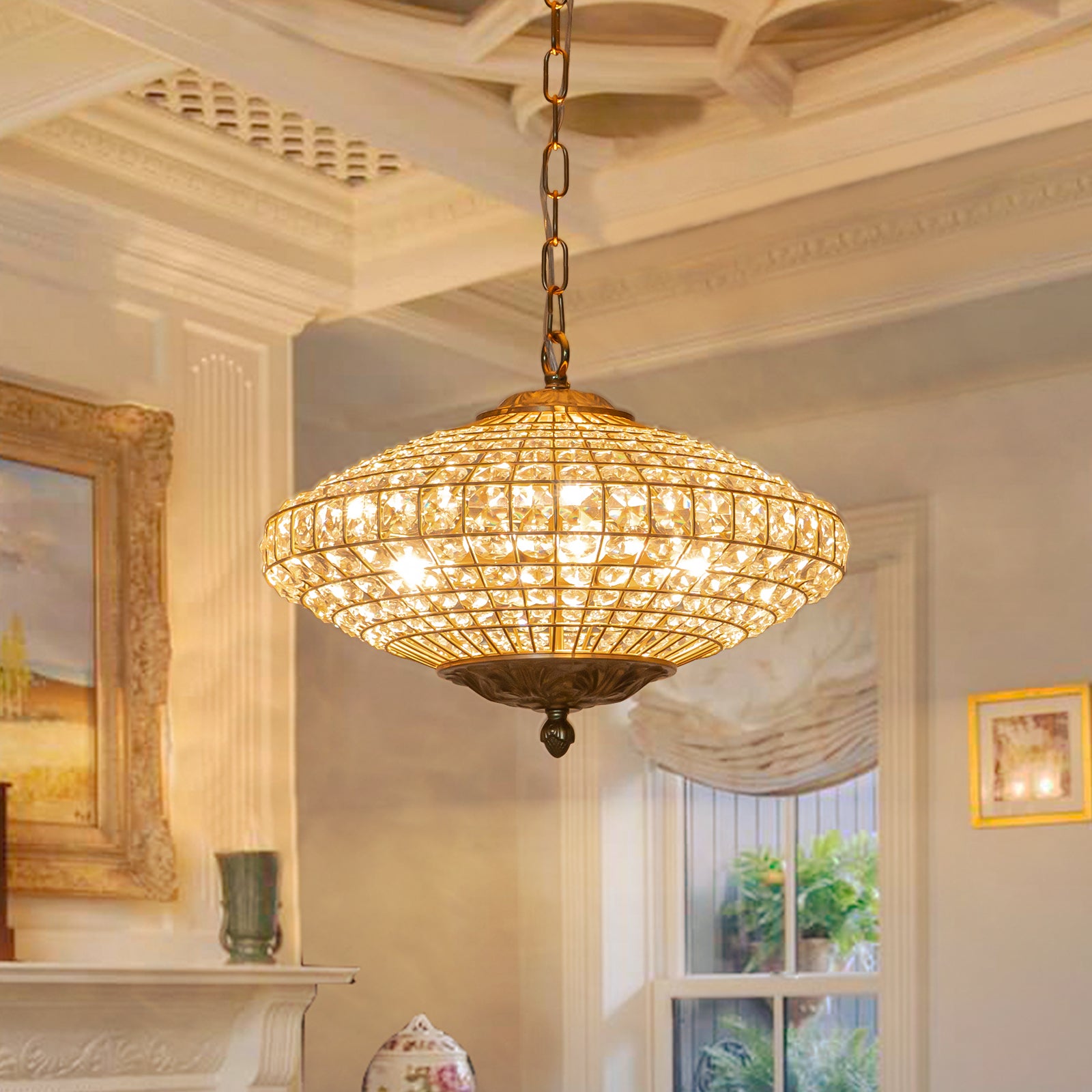 Glowlings 4-Light French Vintage 18"Wide Antique Brass Globe Crystal Chandelier