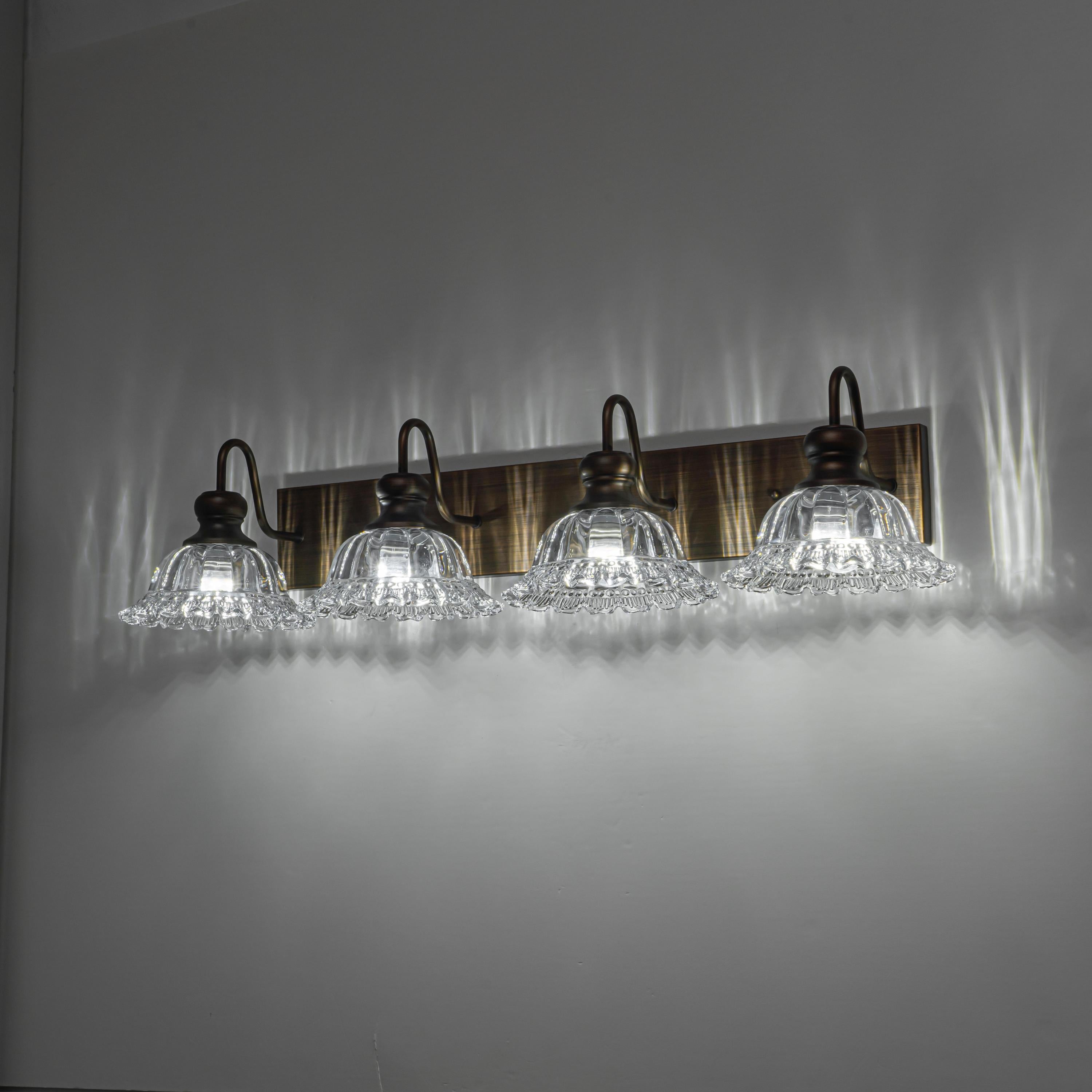 Glowlings 3/4-Light Vintage Antique Bronze Clear Glass Flower Shaped Bathroom Vanity Light