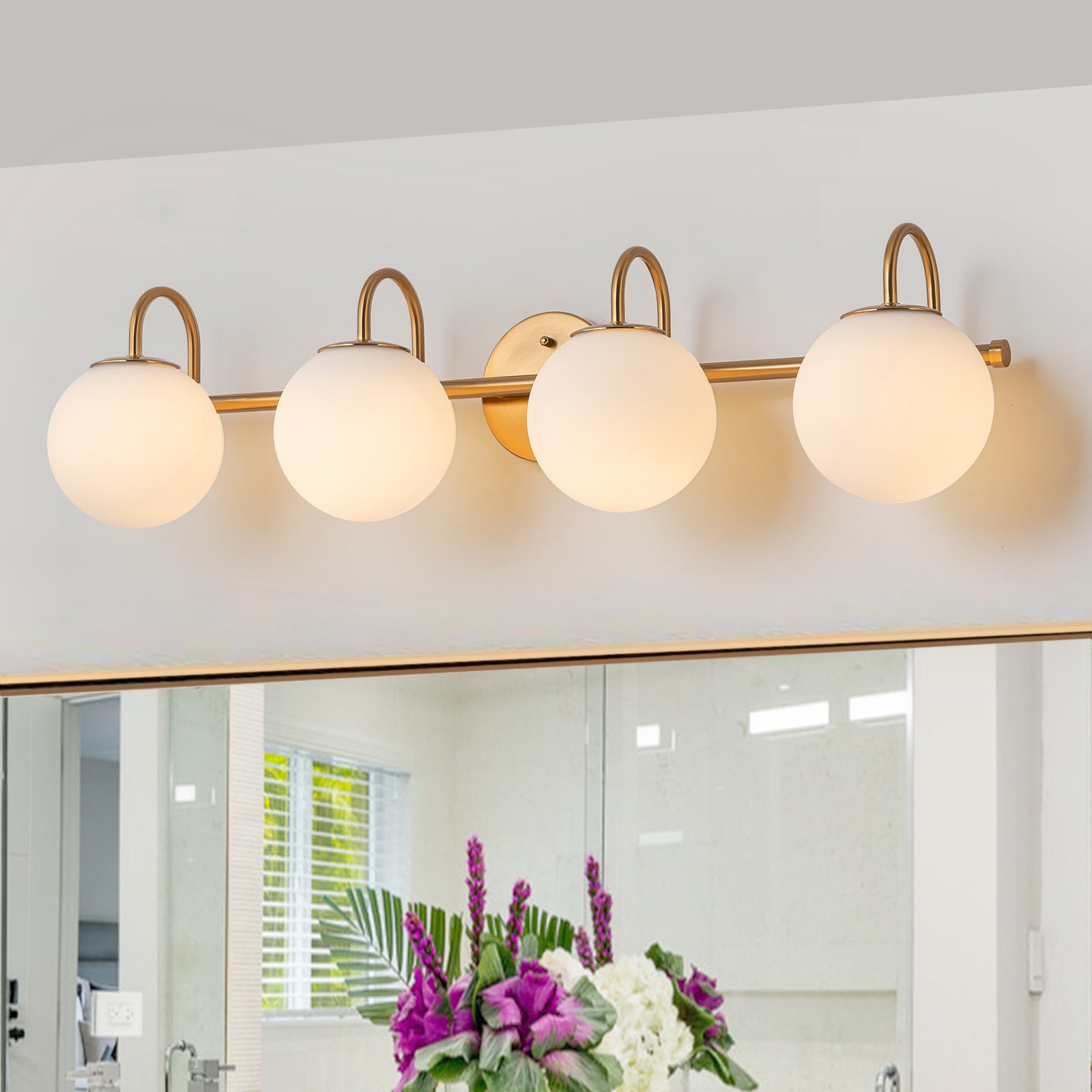 Glowlings 3/4-Light Vintage Antique Copper Opal Glass Bathroom Vanity Light Over Mirror