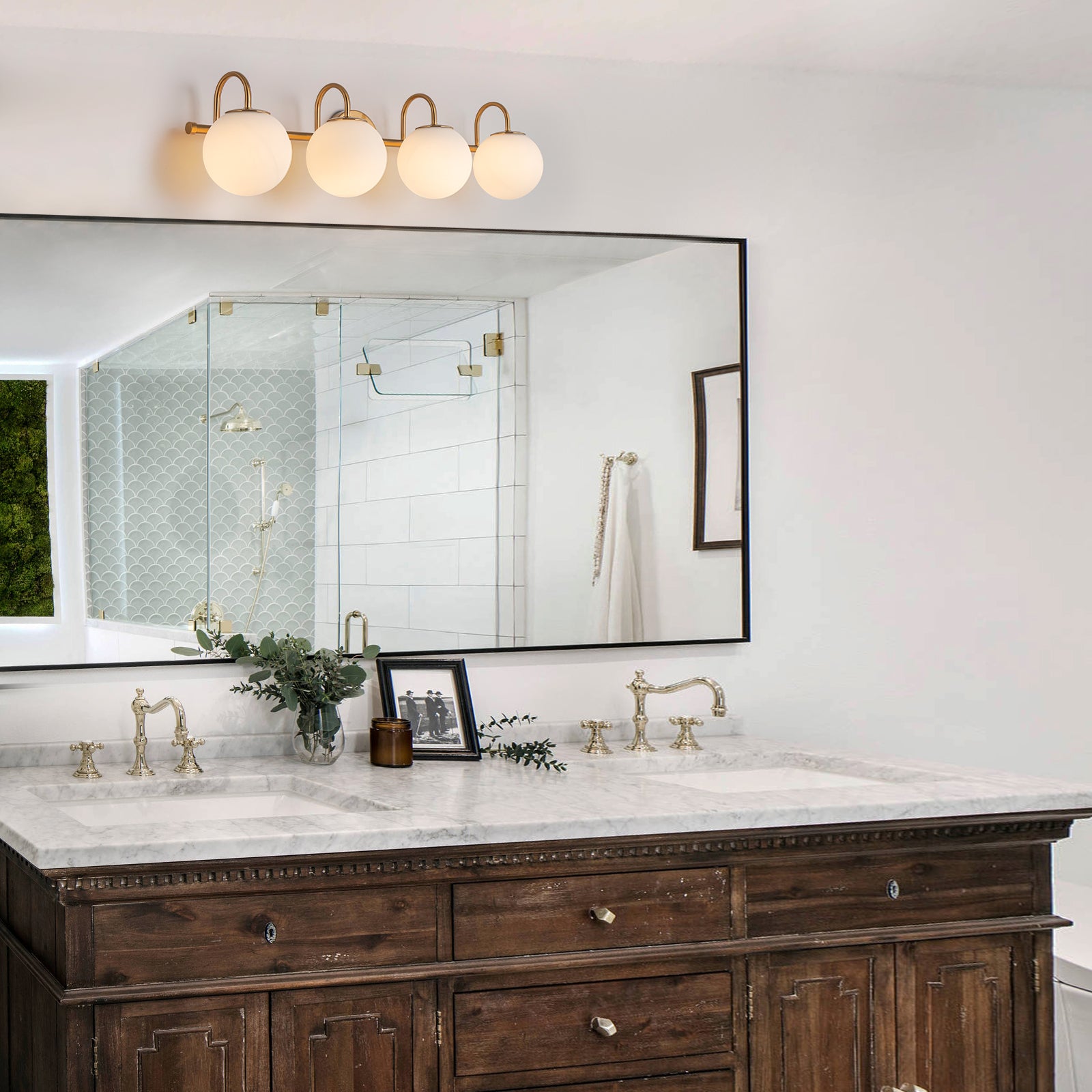 Glowlings 3/4-Light Vintage Antique Copper Opal Glass Bathroom Vanity Light Over Mirror